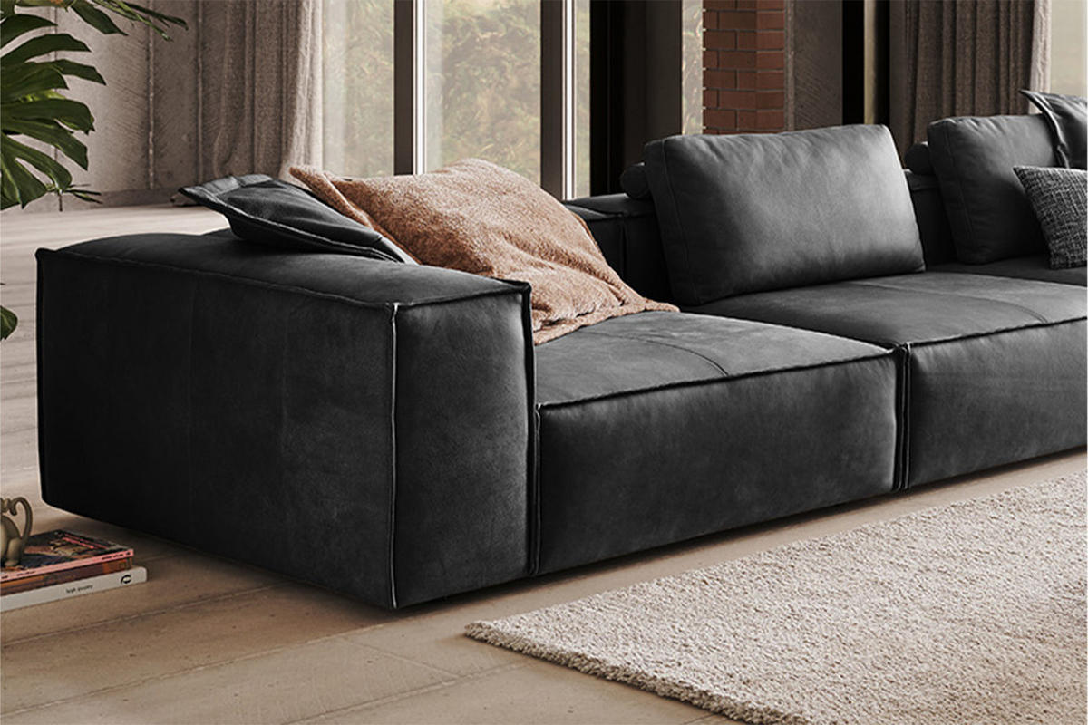 SOFA CARMO Anthrazit Leder - Anthrazit/Schwarz, Leder/Kunststoff (366/68/118cm) - KAWOLA