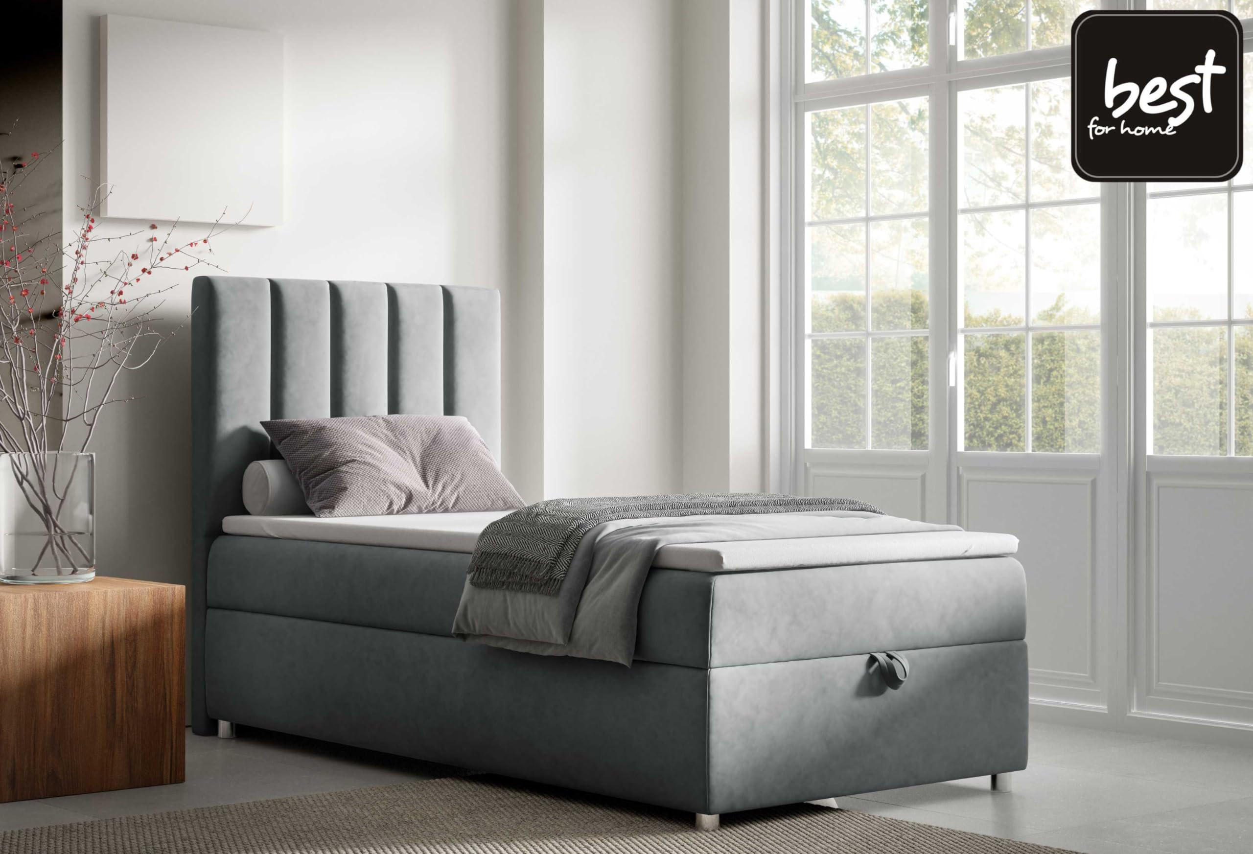 BOXBETT mit Bettkasten Trinity K10-SINGLE Bonellfederkern inkl. Topper - Grau, Holz/Holzwerkstoff (90/200cm) - Best For Home