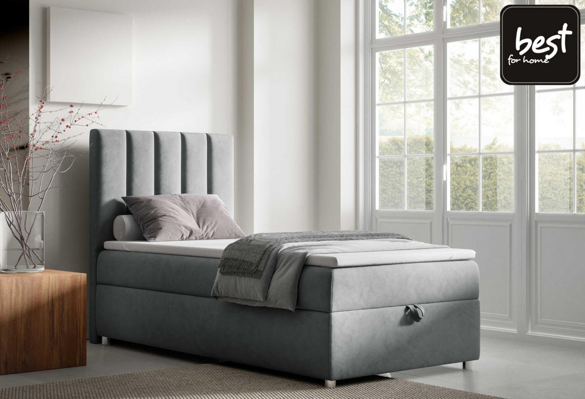 BOXBETT mit Bettkasten Trinity K10-SINGLE Bonellfederkern inkl. Topper - Grau, Holz/Holzwerkstoff (70/200cm) - Best For Home