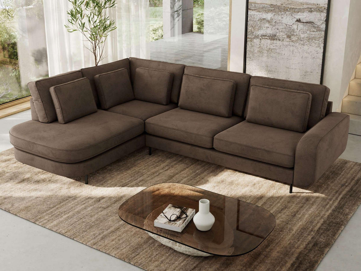 ROHOVÁ SEDAČKA CALENO L - Hnědá Samet - Pravá Strana - černá/hnědá, kov/textil (317/225cm) - MKS