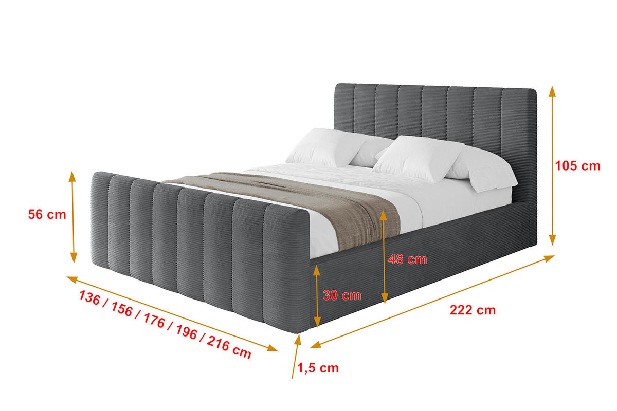 POLSTERBETT mit Bettkasten, Fußteil und Lattenrost, Boxbett ohne Matratze - STERA-Z 180x200 Dunkelgrau - Graphitfarben, Holzwerkstoff/Textil (180/200cm) - ALTDECOR
