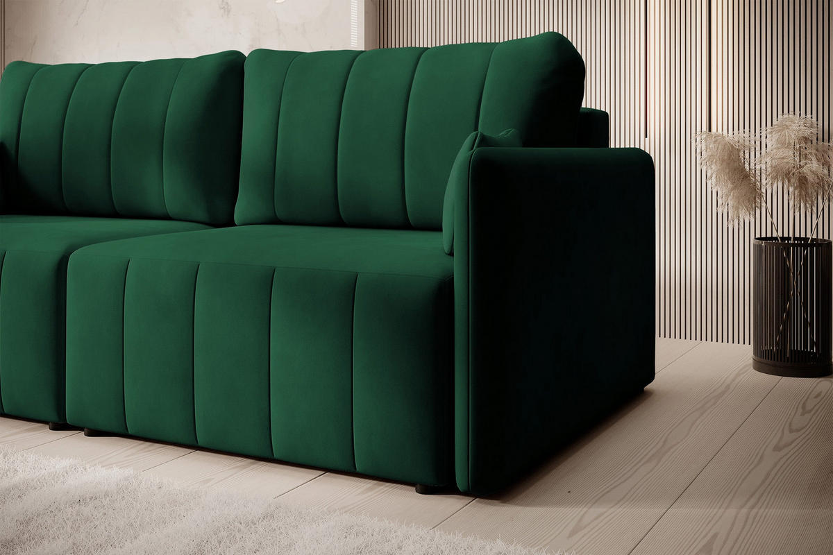 SCHLAFSOFA Pierra Dunkelgrün hydrophober Samt - Dunkelgrün/Schwarz, Kunststoff/Textil (215/100/112cm) - Selsey