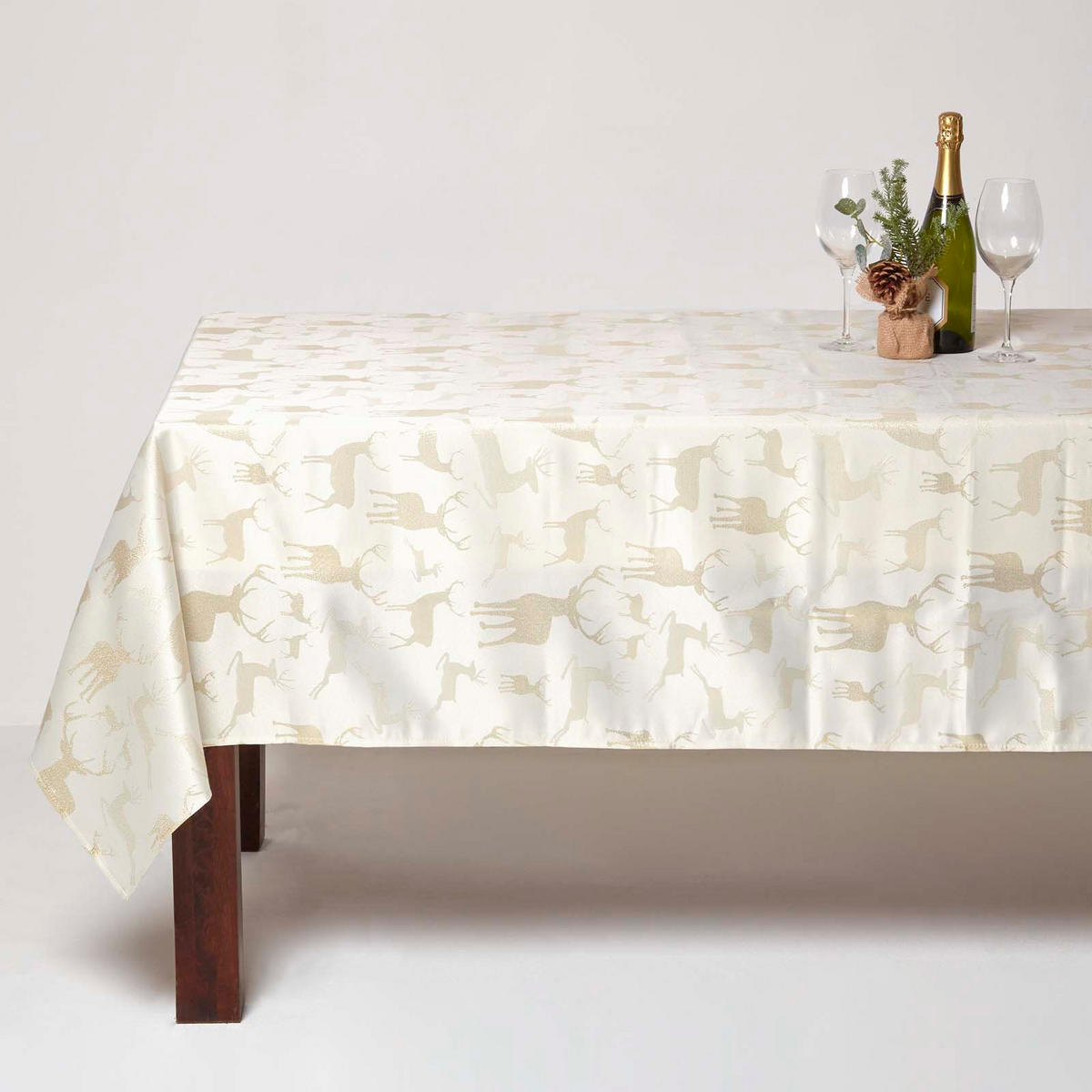 TISCHDECKE Weihnachten mit Hirsch-Motiv, gold, 130/230 cm - Goldfarben, Textil (132/228cm) - Homescapes