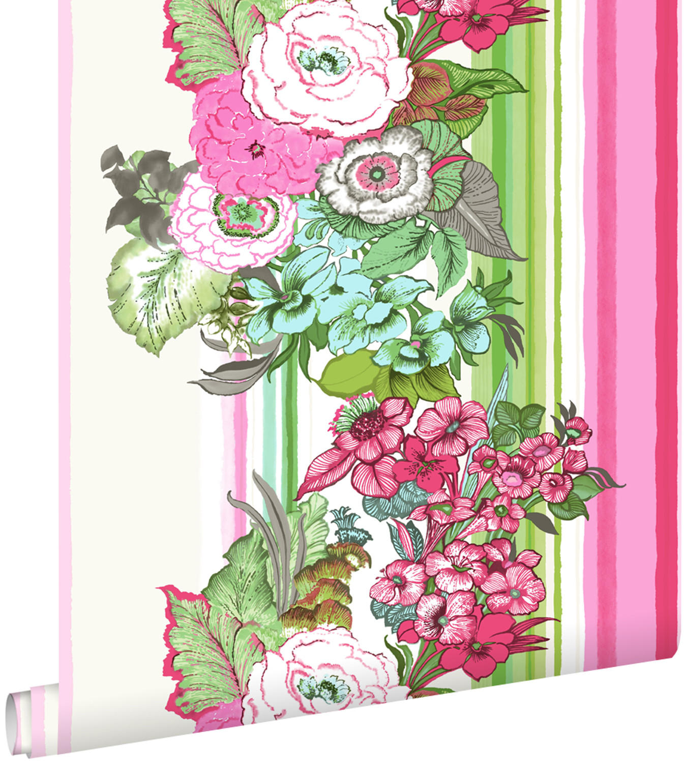 TAPETE Blumenmuster 53 cm x 10.05 m - Pink, Papier (53/1000cm) - ESTAhome