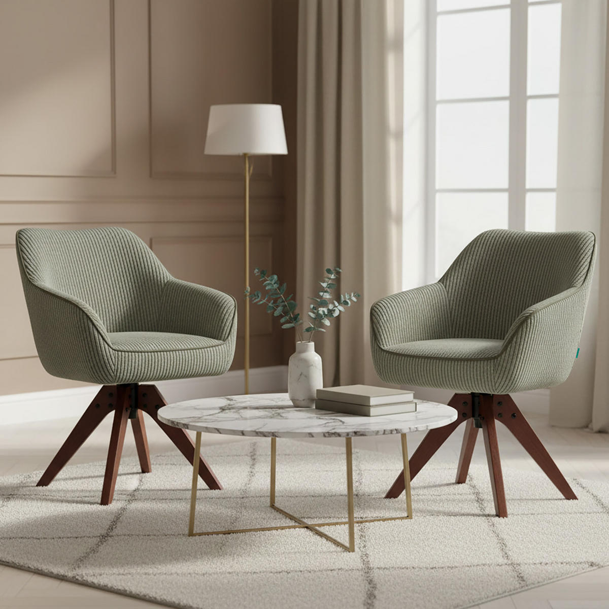 ARMLEHNSTUHL Mika-Finn 2er-Set - Nussbaumfarben/Grün, Eichenholz/Holz (60/82/61cm) - DUBI Möbel