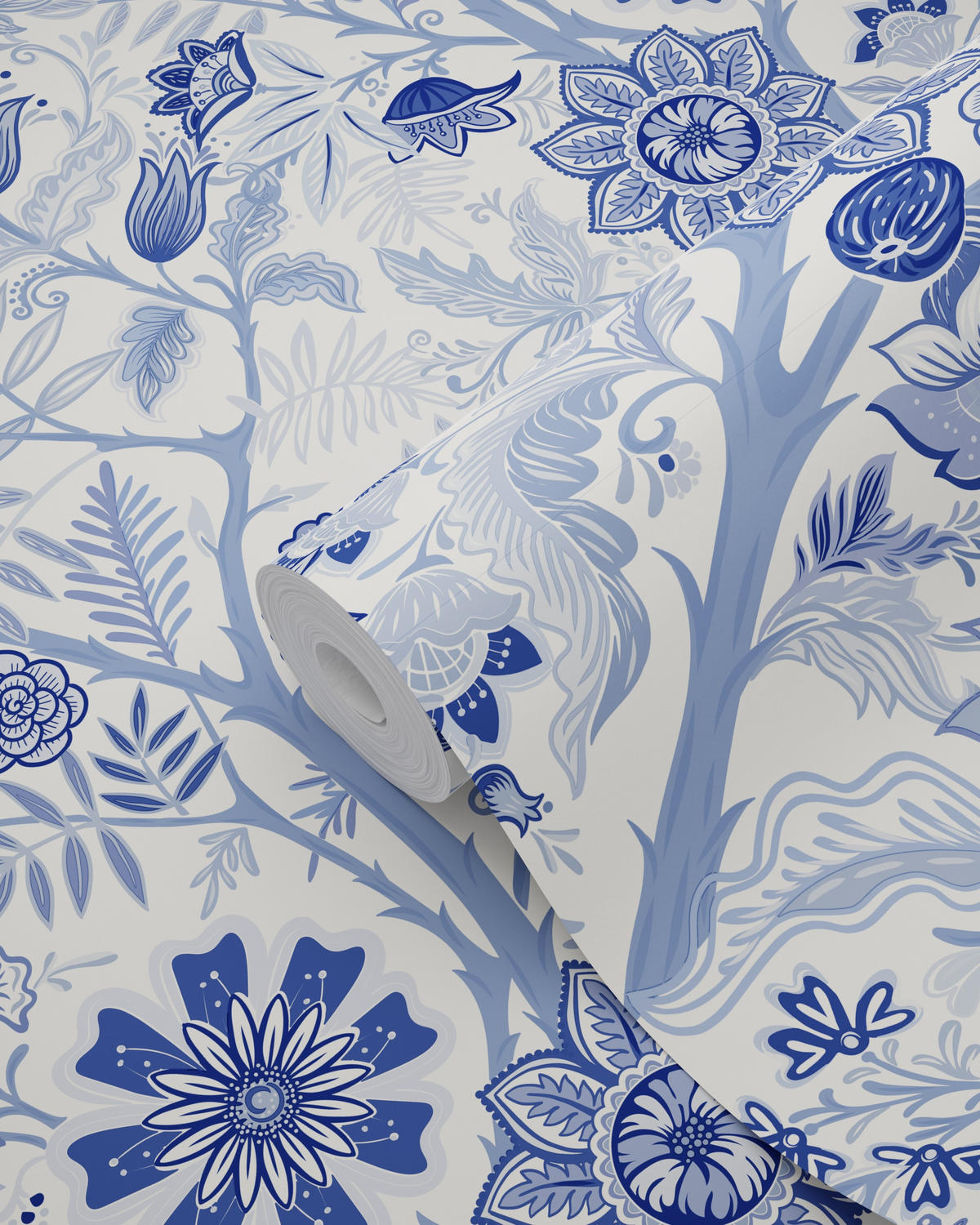 TAPETE Blumenmuster 50 x 900 cm - Blau, Papier (50/900cm) - ESTAhome