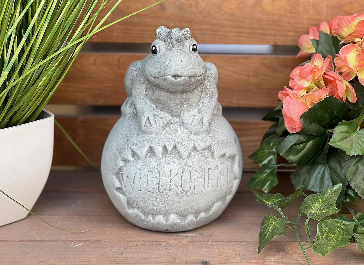 STEINFIGUR Frosch auf Kugel Willkommen frostfest Steinguss - Grau, Stein (15/22/15cm) - stoneandstyle