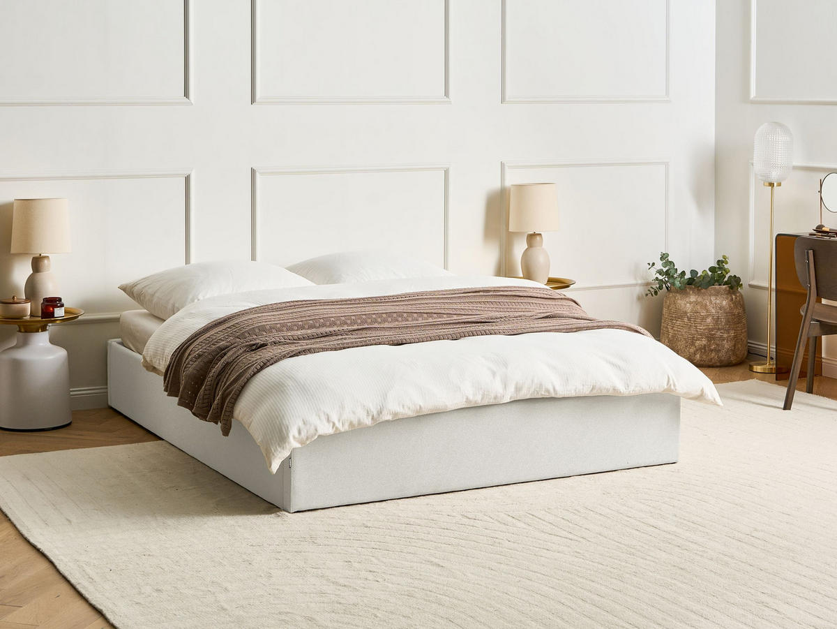 BETT mit Stauraum 160/200 cm Hellbeige Dinan - Beige, Textil (160/200cm) - Beliani