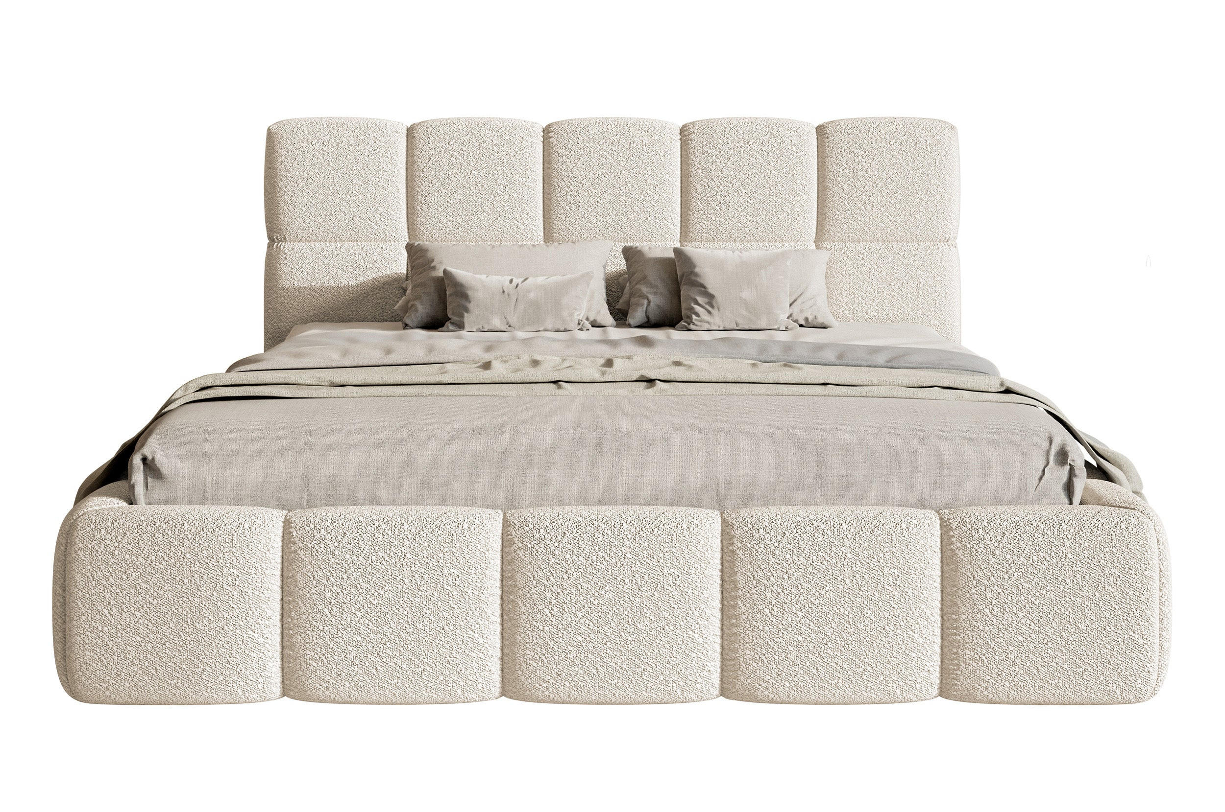 Selsey ČALOUNĚNÁ POSTEL Cloudy světle béžová boucle s úložným prostorem 160 cm