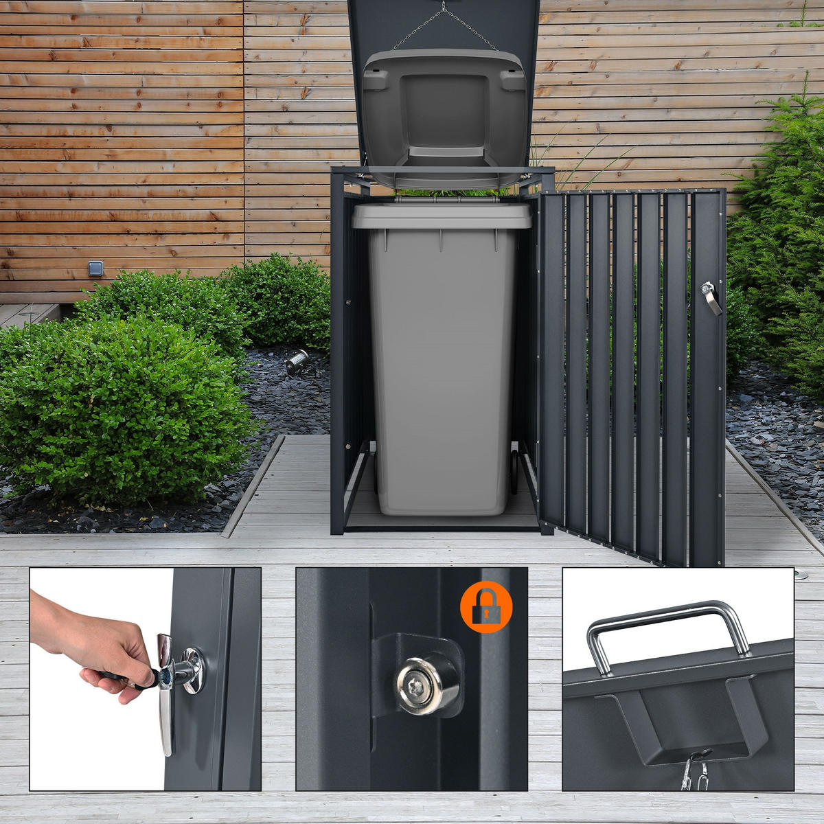 MÜLLTONNENBOX 1er Anthrazit - Anthrazit, Metall (80/116.3/68cm) - ML-DESIGN