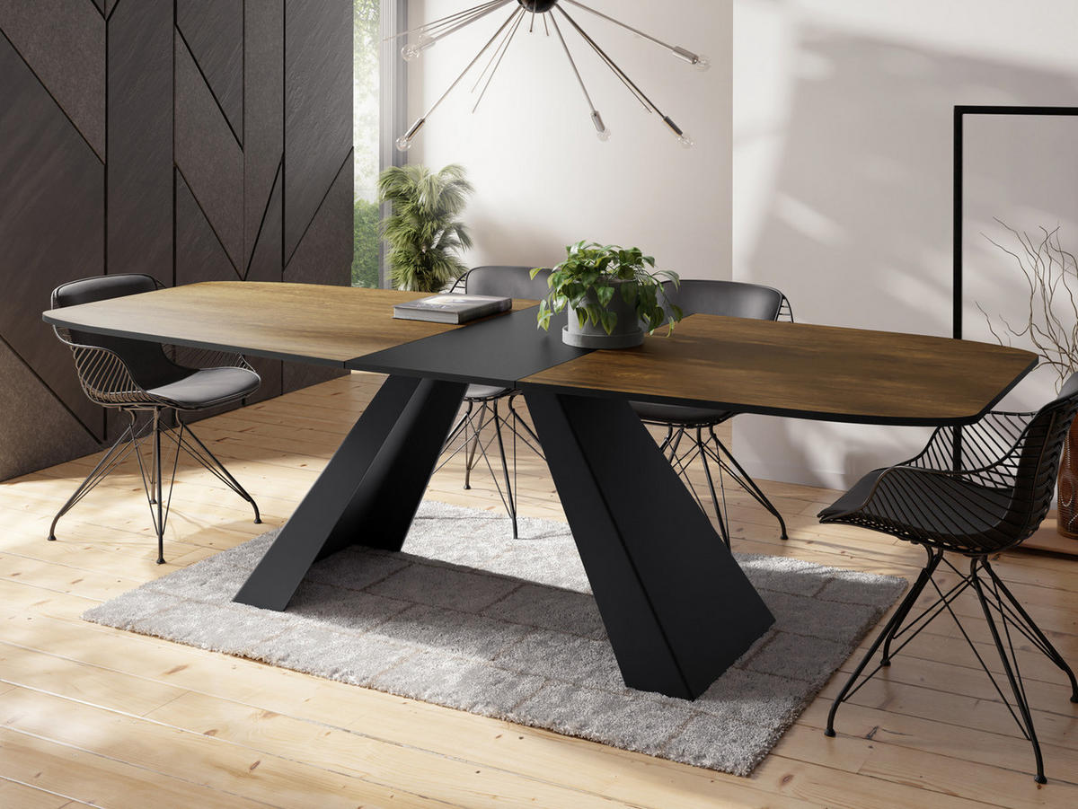 ESSTISCH Monte rechteckig ausziehbar, Lefkas Eiche 160-200/80/76 cm - Alteiche/Schwarz, Holzwerkstoff/Metall (160/80/76cm) - WFL GROUP
