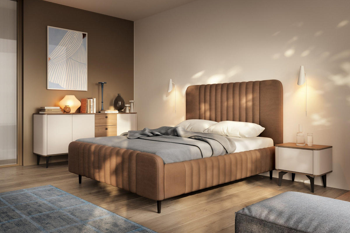 POLSTERBETT AURO 11 120/200 cm in Velours Braun - Braun, Holzwerkstoff (120/200cm) - Deine Möbel 24