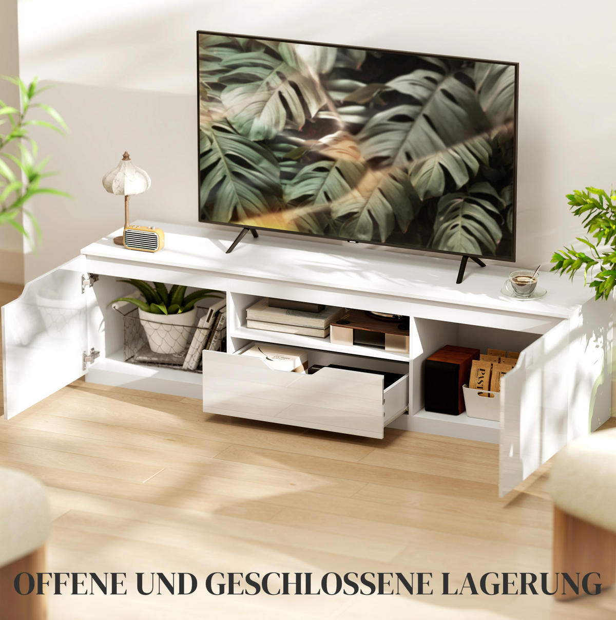 TV-LOWBOARD mit 2 Türen und Schublade 160 cm Weiß - Weiß, Holz (38/43/160cm) - Beauniv