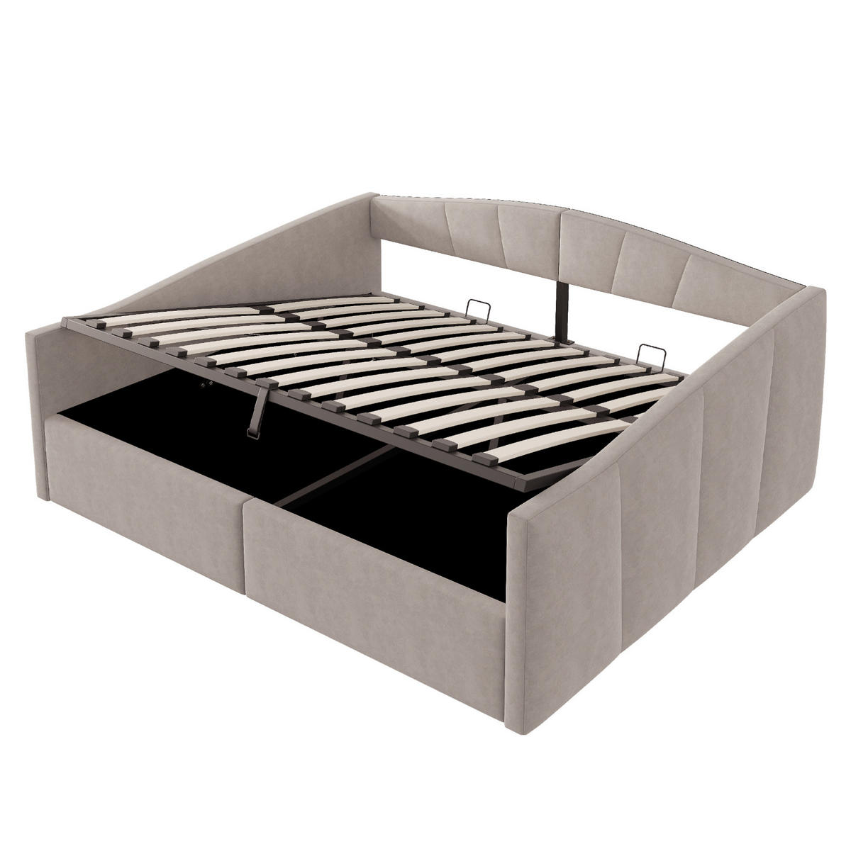 ČALOUNĚNÁ postel 140/200 cm světle šedá z sametu s úložným prostorem a područkami - světle šedá, kůže (140/200cm) - OKWISH