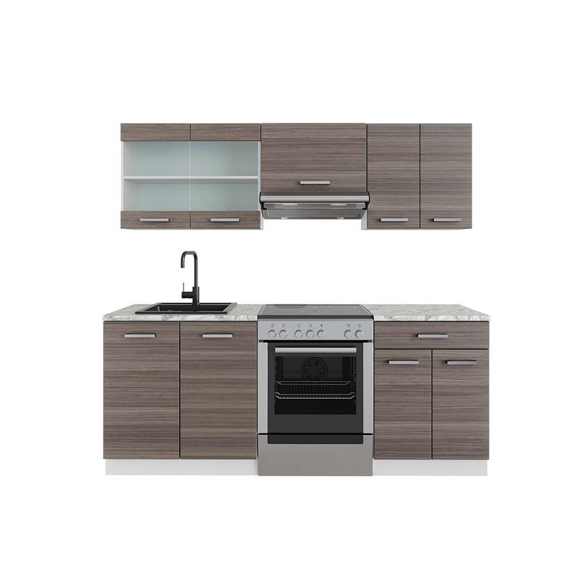 KÜCHENZEILE R-Line Edelgrau/Weiß 200 cm, AP Marmor - Braun/Weiß, Holzwerkstoff (200/81.6/60cm) - Vicco