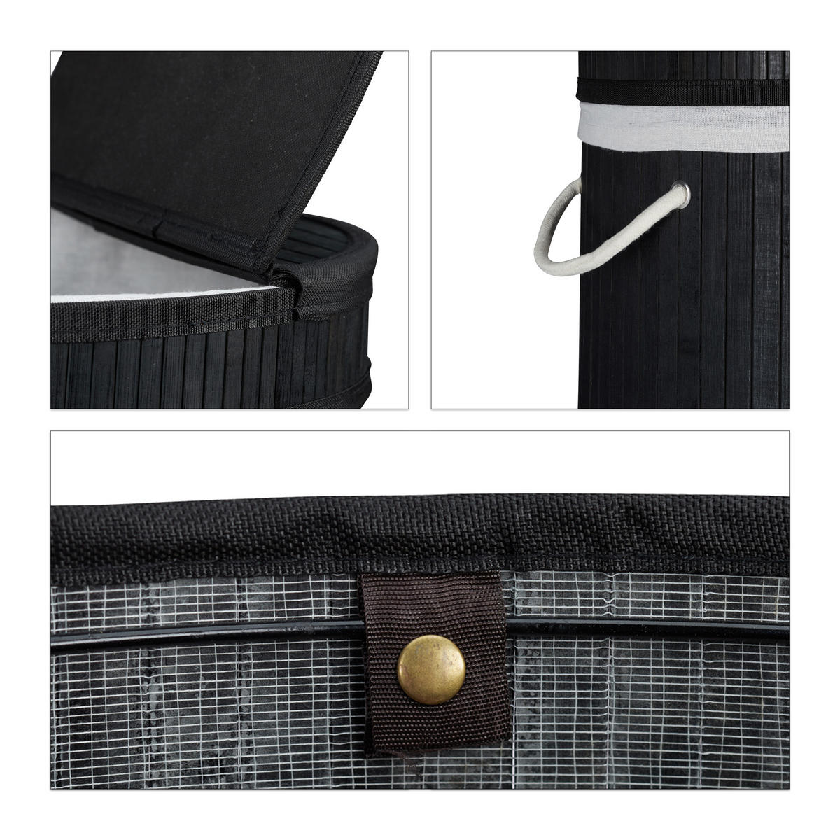 WÄSCHEKORB - Schwarz, Holz/Textil (40/63/40cm) - Relaxdays