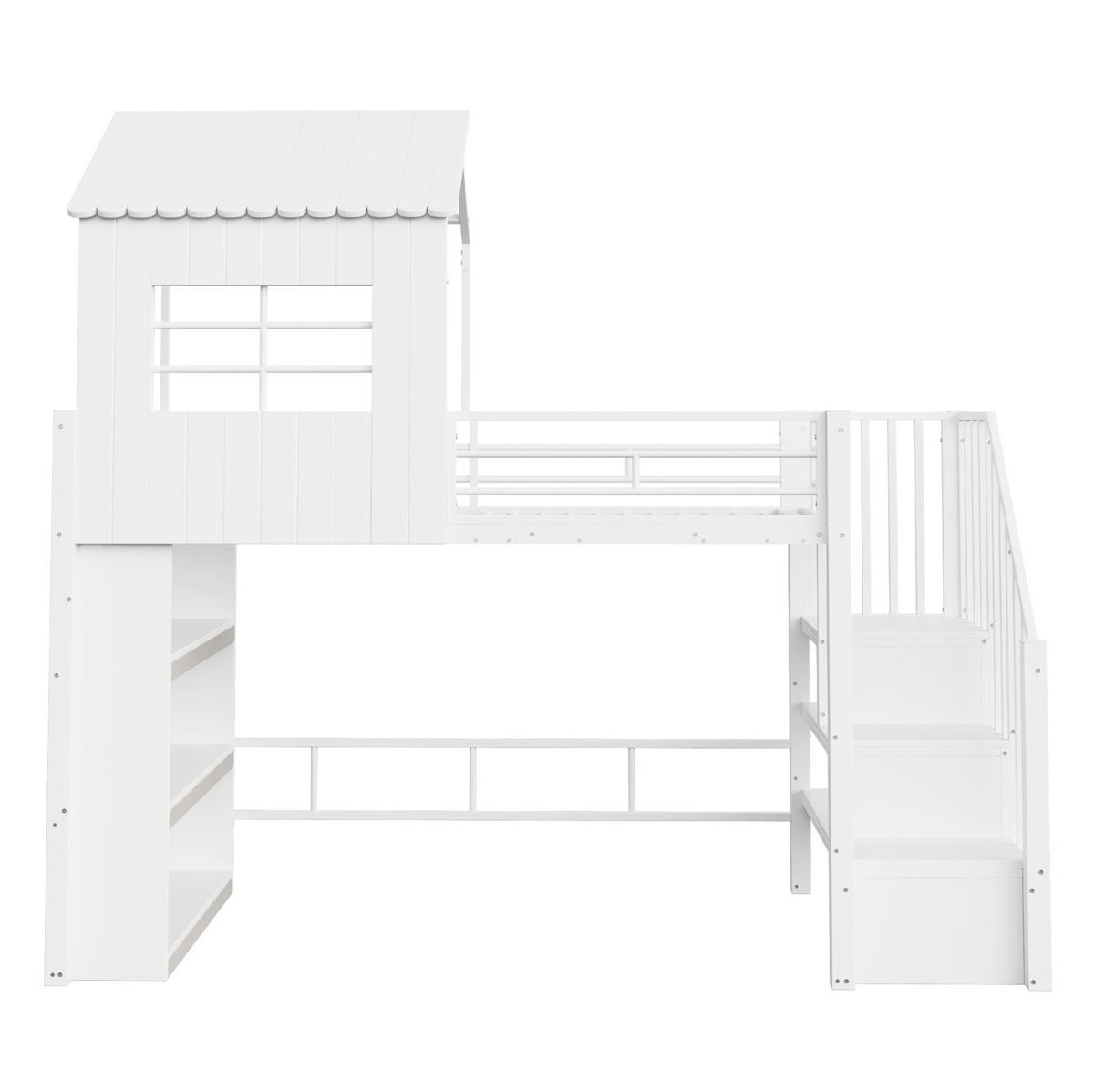 HOCHBETT aus Metall und MDF 90x200 cm Weiß mit Stauraumtreppe und Regal - Weiß, Holzwerkstoff (90/200cm) - IVMEU