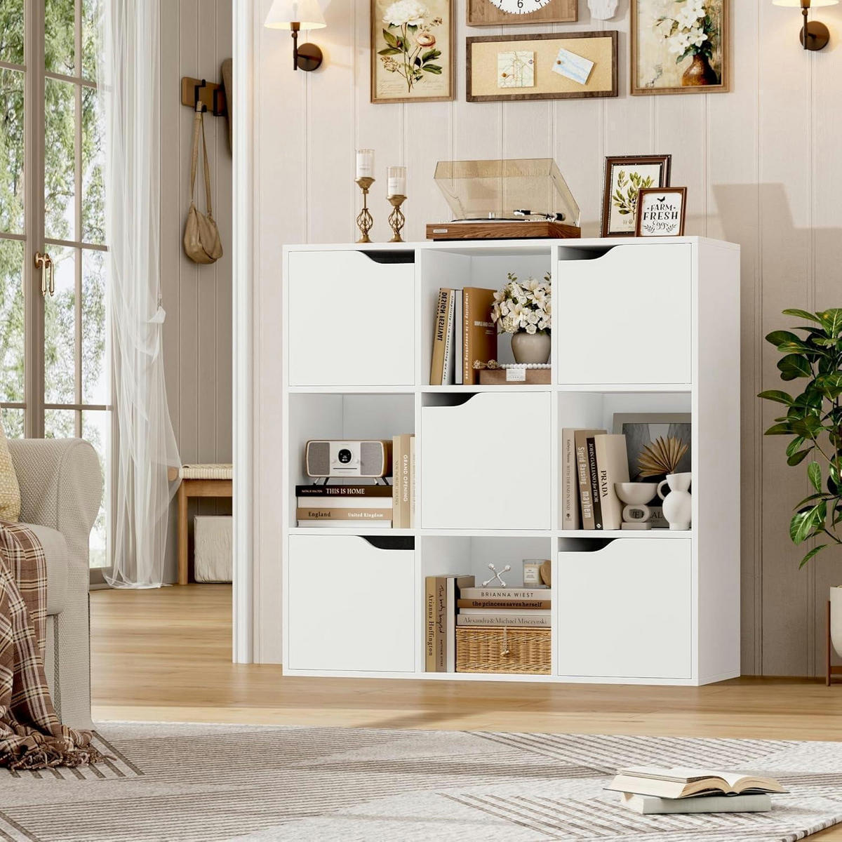 BÜCHERREGAL mit 5 Türen 90x90 cm weiß - Weiß, Holzwerkstoff (90/90/29cm)