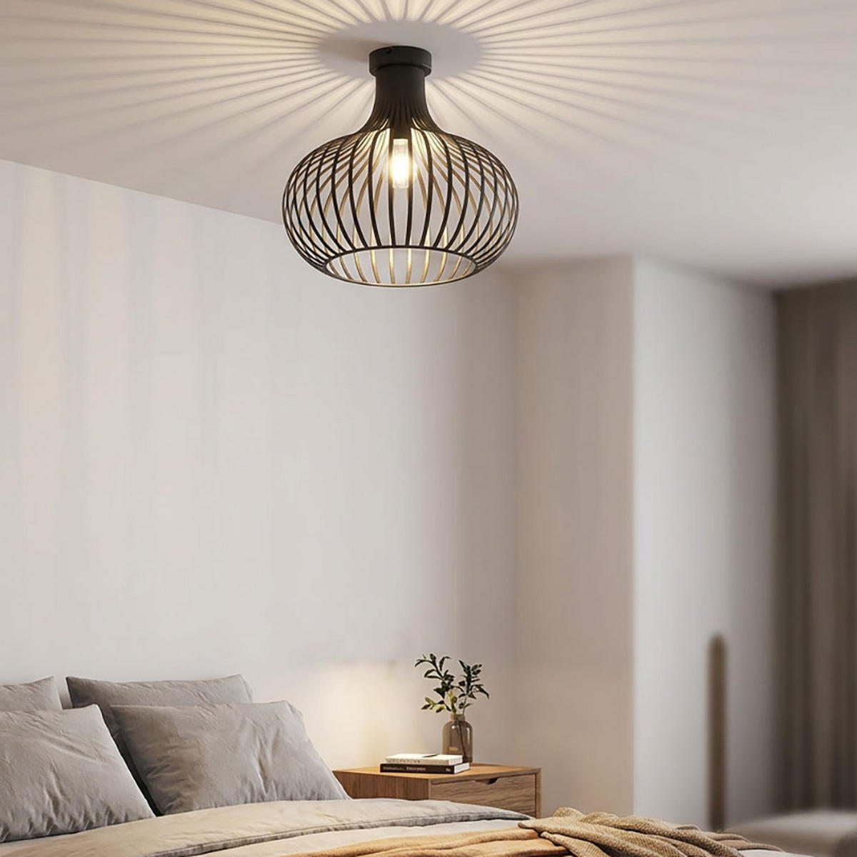 LED DECKENLEUCHTE Metall Rostbraun Gitter Design - Schwarz, Metall (40/40/35cm) - Globo Lighting