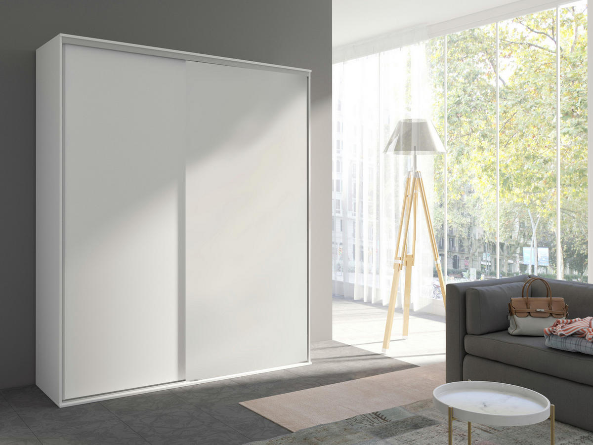 SCHIEBETÜRENSCHRANK - Kleiderschrank BORA 204 - Weiß - Weiß, Holzwerkstoff (204/244/62cm) - Möblo