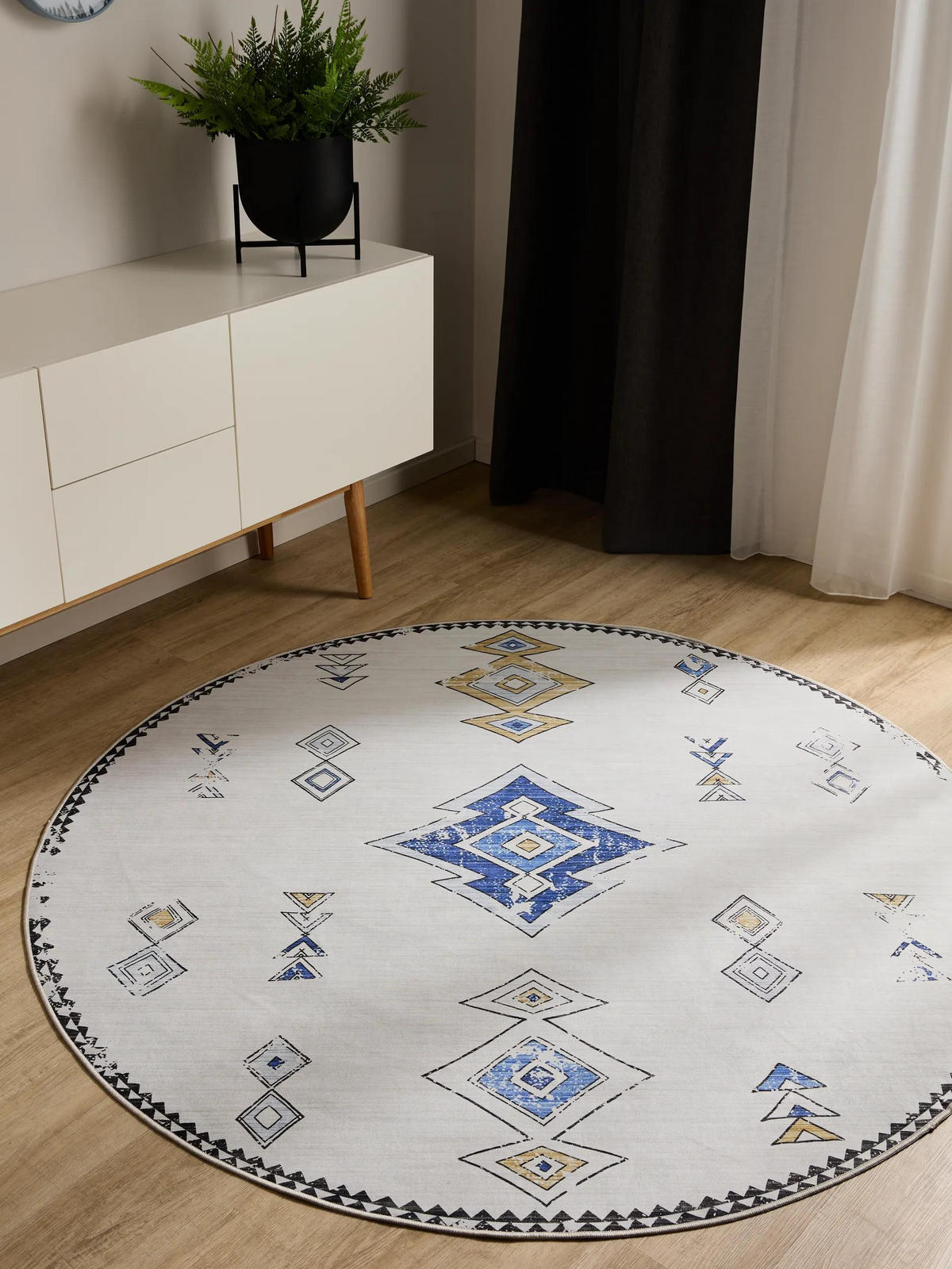 VINTAGE-TEPPICH George waschbar ø 120 cm rund - Beige/Multicolor, Kunststoff (120/120cm) - benuta