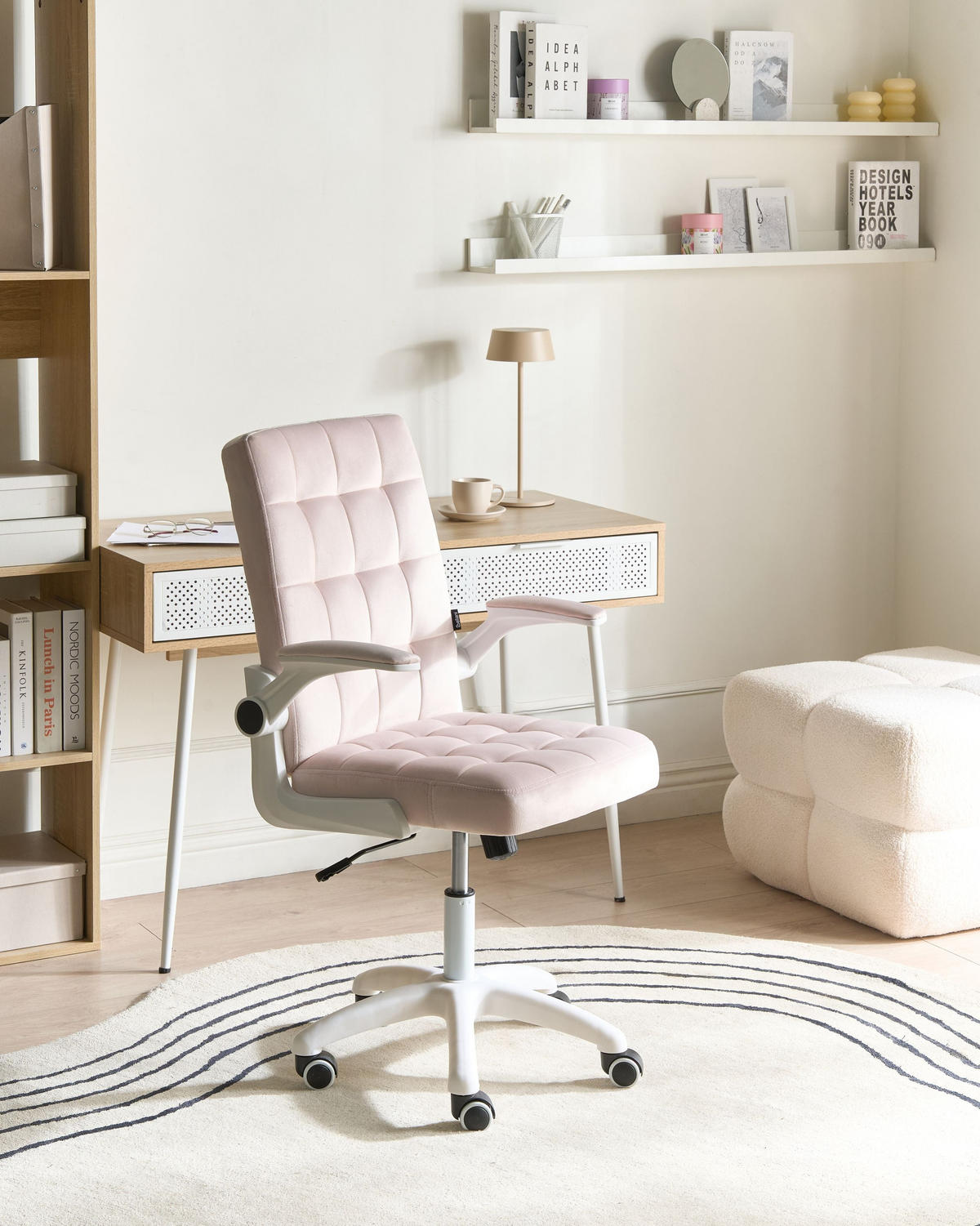BÜROSTUHL Samtstoff Pastellrosa Dandy - Pink, Kunststoff/Textil (58/95/58cm) - Beliani