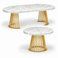 ESSTISCH rund ausziehbar 90/190/76 cm, Marmor, 54 cm Tischplatte + Lamellen-Metallgestell Gold - Goldfarben/Hellgrau, Holzwerkstoff/Metall (90/190/76cm) - Damale Möbel