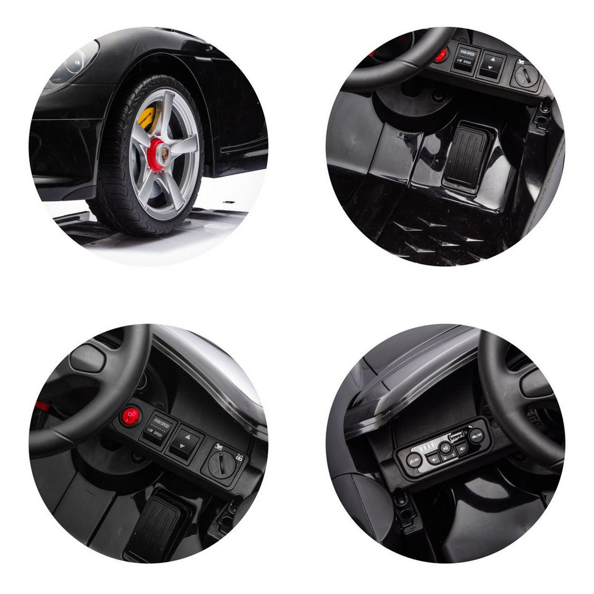ELEKTROAUTO Porsche Carrera GT schwarz Fernbedienung Bluetooth 2 Motoren - Schwarz, Kunststoff (109/59/45cm) - Chipolino