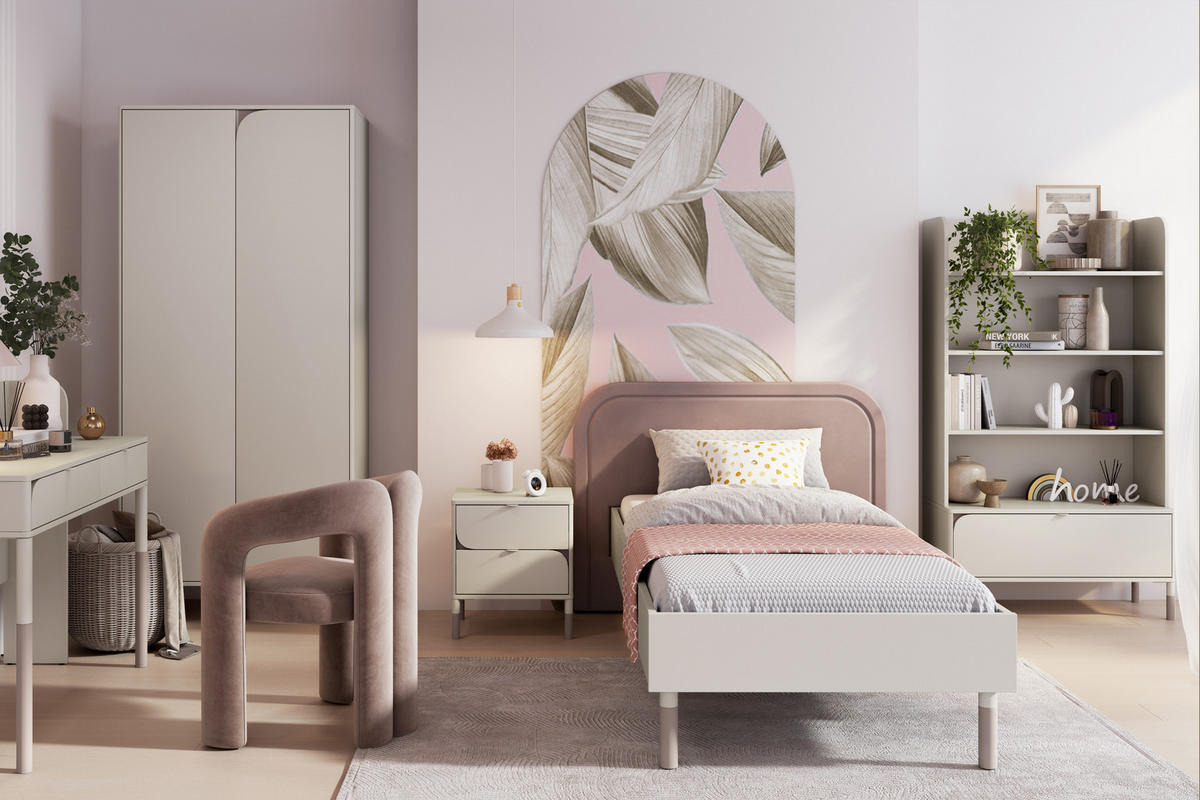 JUGENDBETT CATTA, Bett mit Gestell , Creme/beige - Beige/Creme, Holz (90/200cm) - KONSIMO®
