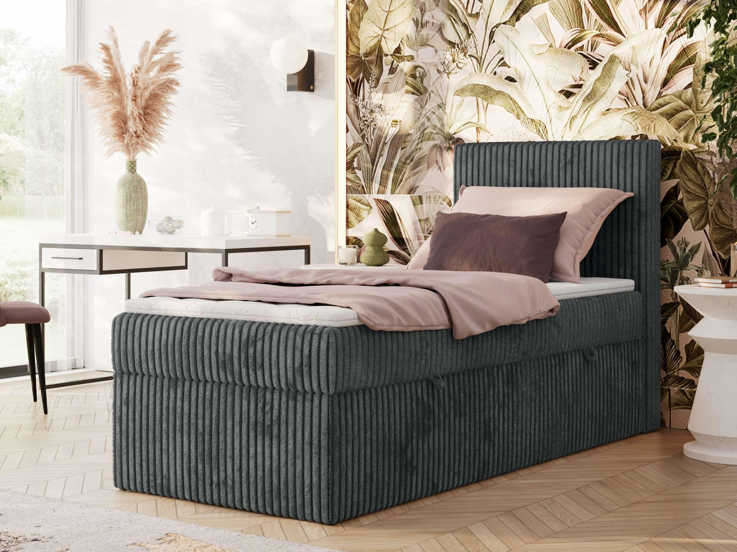 Thumbnail - MKS Boxbett, Grau, Textil, 1-Sitzer, H3, Höhe ca. 20 cm, Rechteckig, 90x200 cm, Oeko-Tex®, Schlafzimmer, Betten, Boxspri...