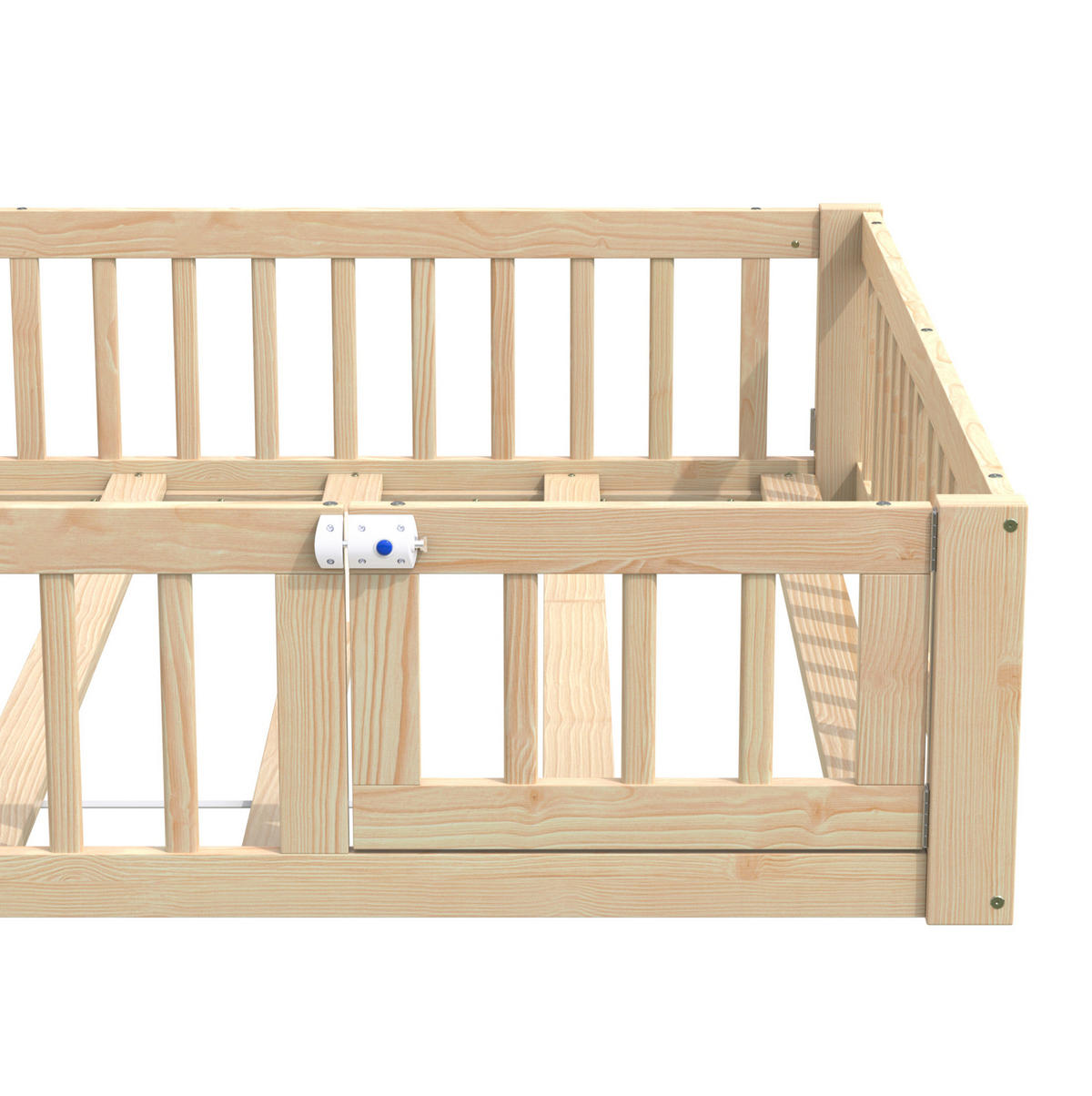 DĚTSKÁ postel z borovice a MDF 140x190 cm přírodní s roštem, bezpečnostním zábradlím a komínovým designem - přírodní, kompozitní dřevo (140/190cm) - Modfu