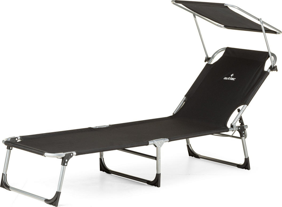 SONNENLIEGE mit Sonnendach, bis 120 kg - Schwarz, Textil/Metall (60/60/188cm) - Outtec