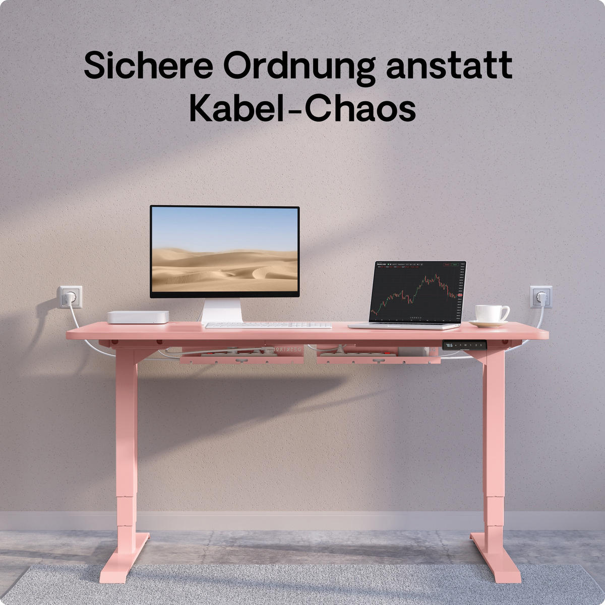KABELKANAL Schreibtisch Rosa, 2x43cm, Hochwertiger Stahl - Pink, Metall (43/12/10cm) - Desktronic