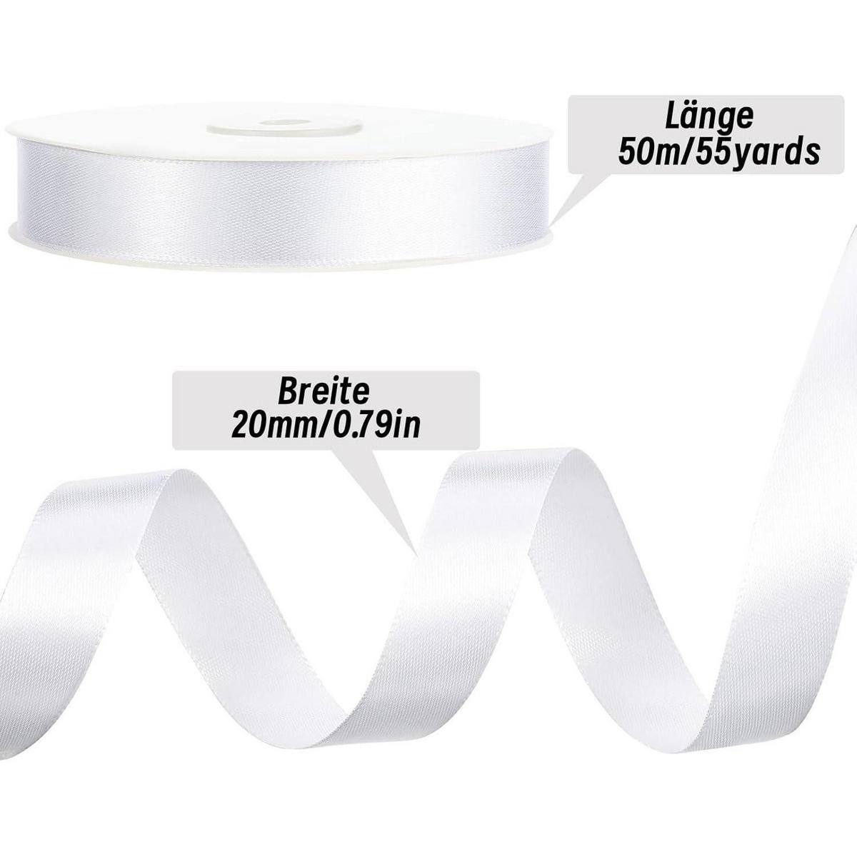 DEKOBAND 50 m Weiss 20 mm Satinband - Weiß, Textil (2/0.1/5000cm)