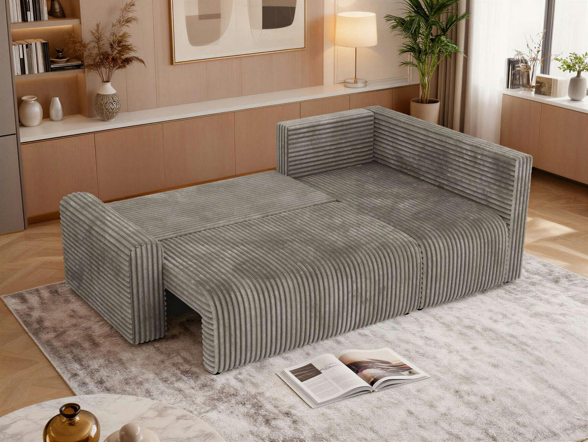 ROHOVÁ SEDAČKA NESSARO COR L - Světle hnědá Manšestr - Pravá - černá/světle hnědá, textil/plast (240/151cm) - MKS