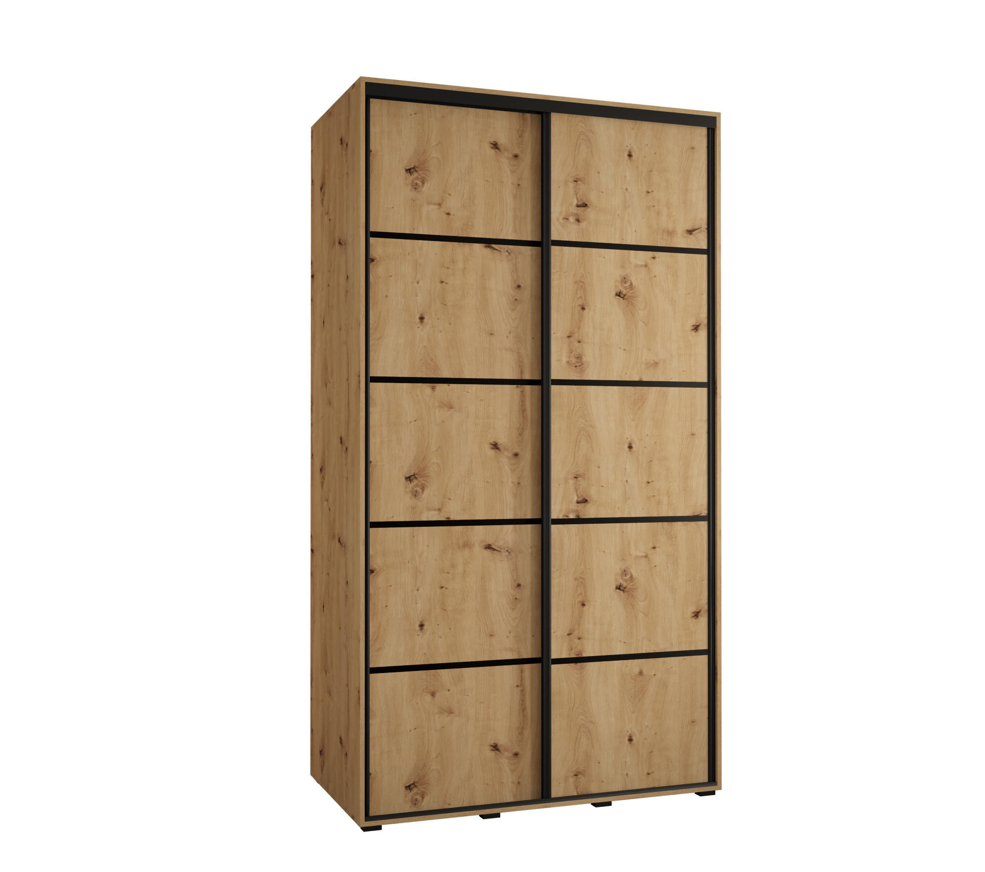 Abiks Möbel Schwebetürenschrank Eiche Artisan, Eiche Artisan, Schwarz 130x235x60 cm