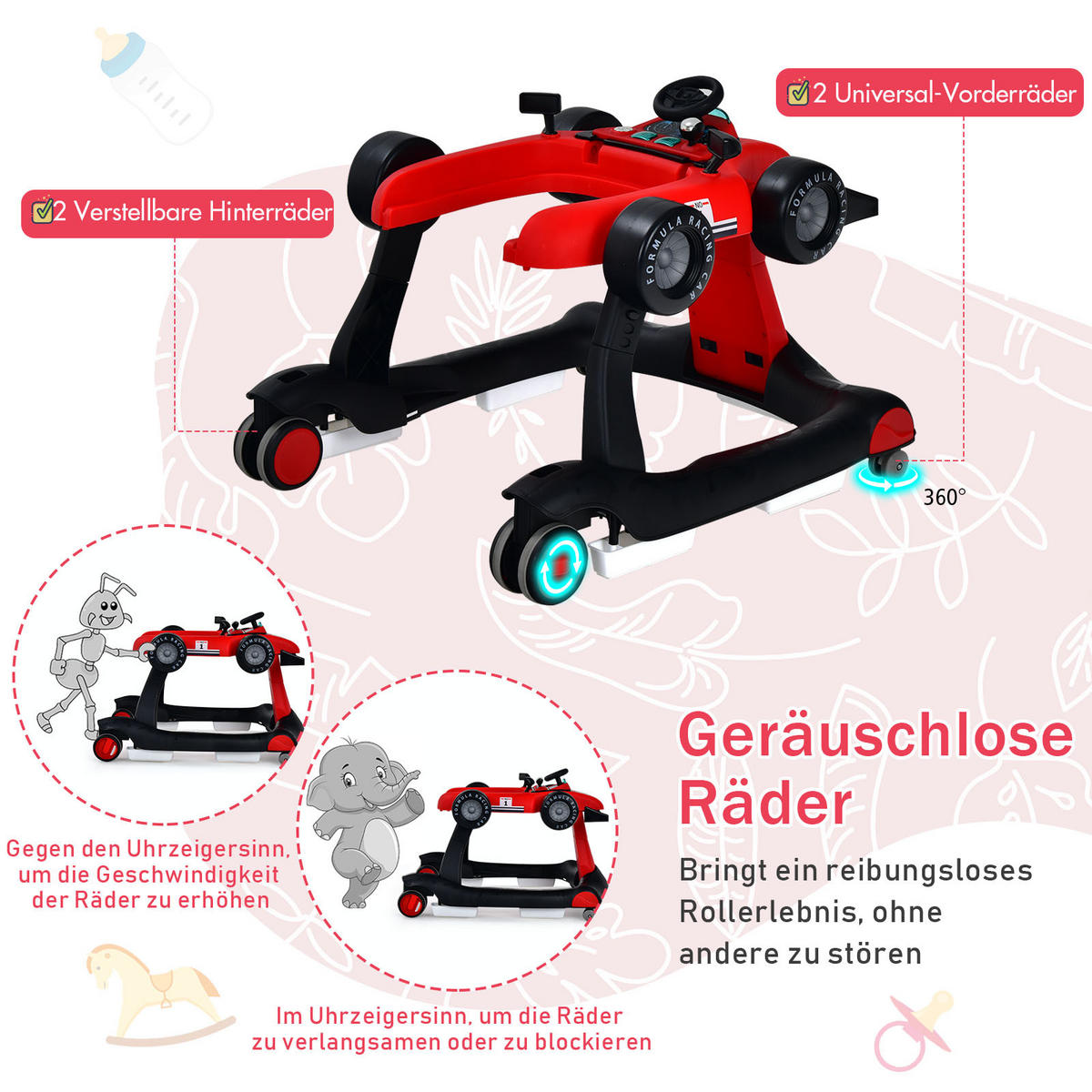 LAUFLERNWAGEN Klappbar Rot - Rot, Kunststoff (64/56/76cm) - COSTWAY