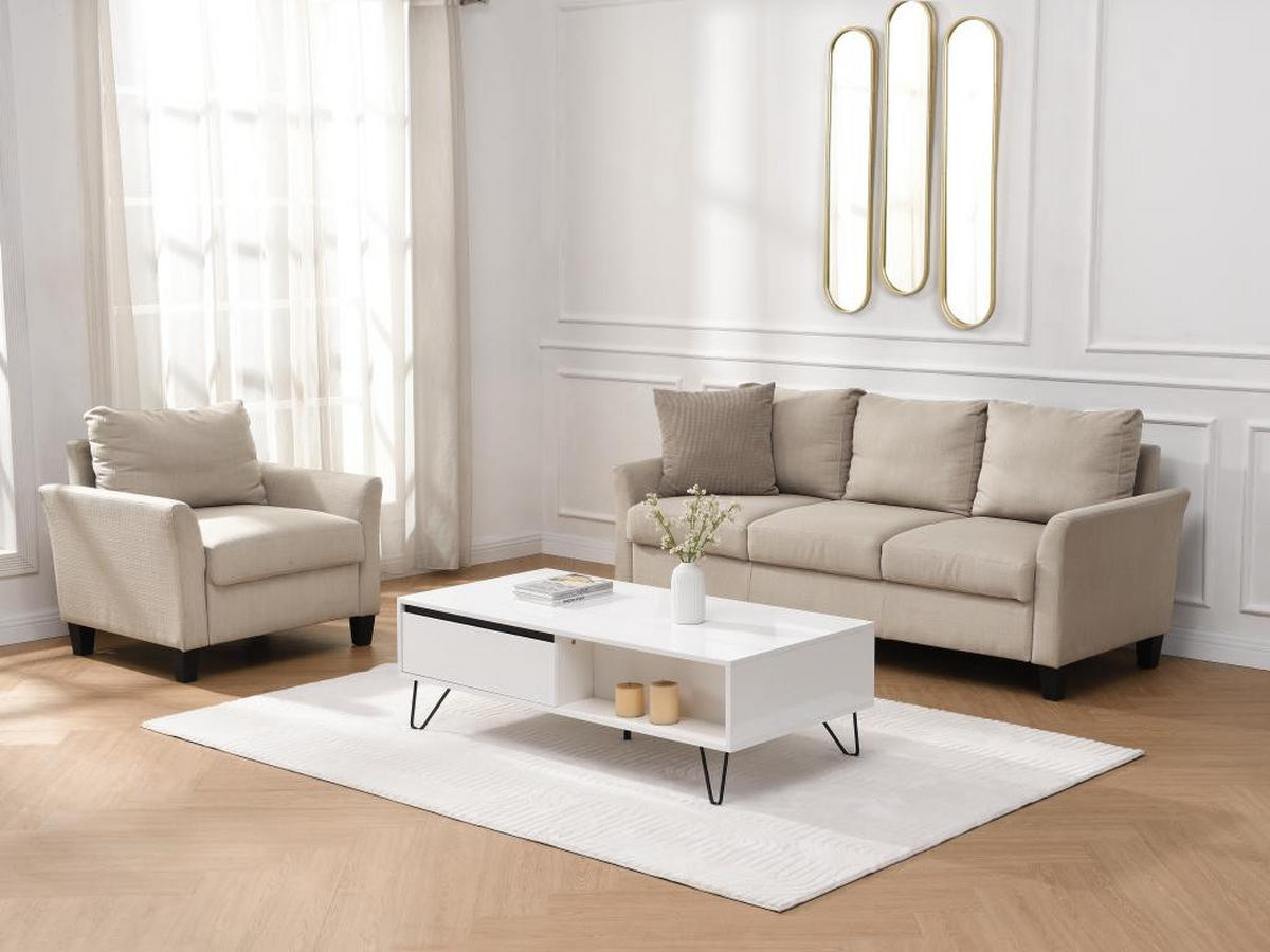 COUCHTISCH mit 2 Schubladen & 2 Ablagefächern - MDF & Stahl - Weiß & Schwarz - ABUJA - Weiß, Holz (120/60/38cm) - Pascal Morabito