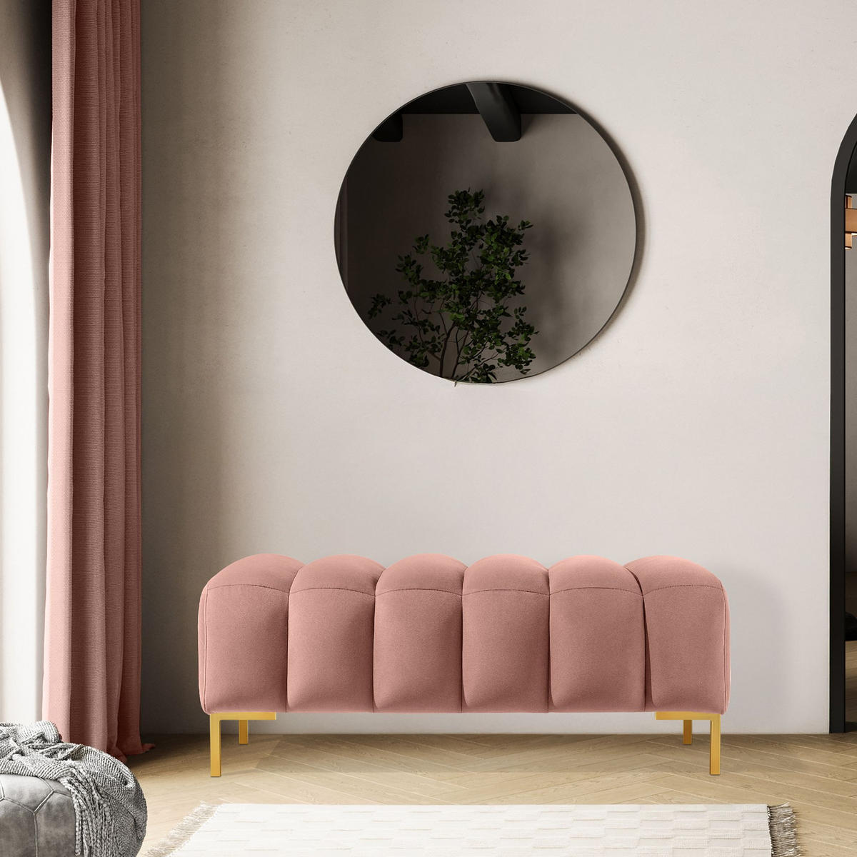 SITZHOCKER Polsterhocker PECCO, Veloursstoff - Goldfarben/Rosa, Holz/Textil (120/50/50cm) - KONSIMO®