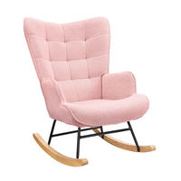 SCHAUKELSTUHL mit Metallgestell und Holzsockel, Teddystoff, Rosa - Pink, Holzwerkstoff (68/92/75cm) - BursDany
