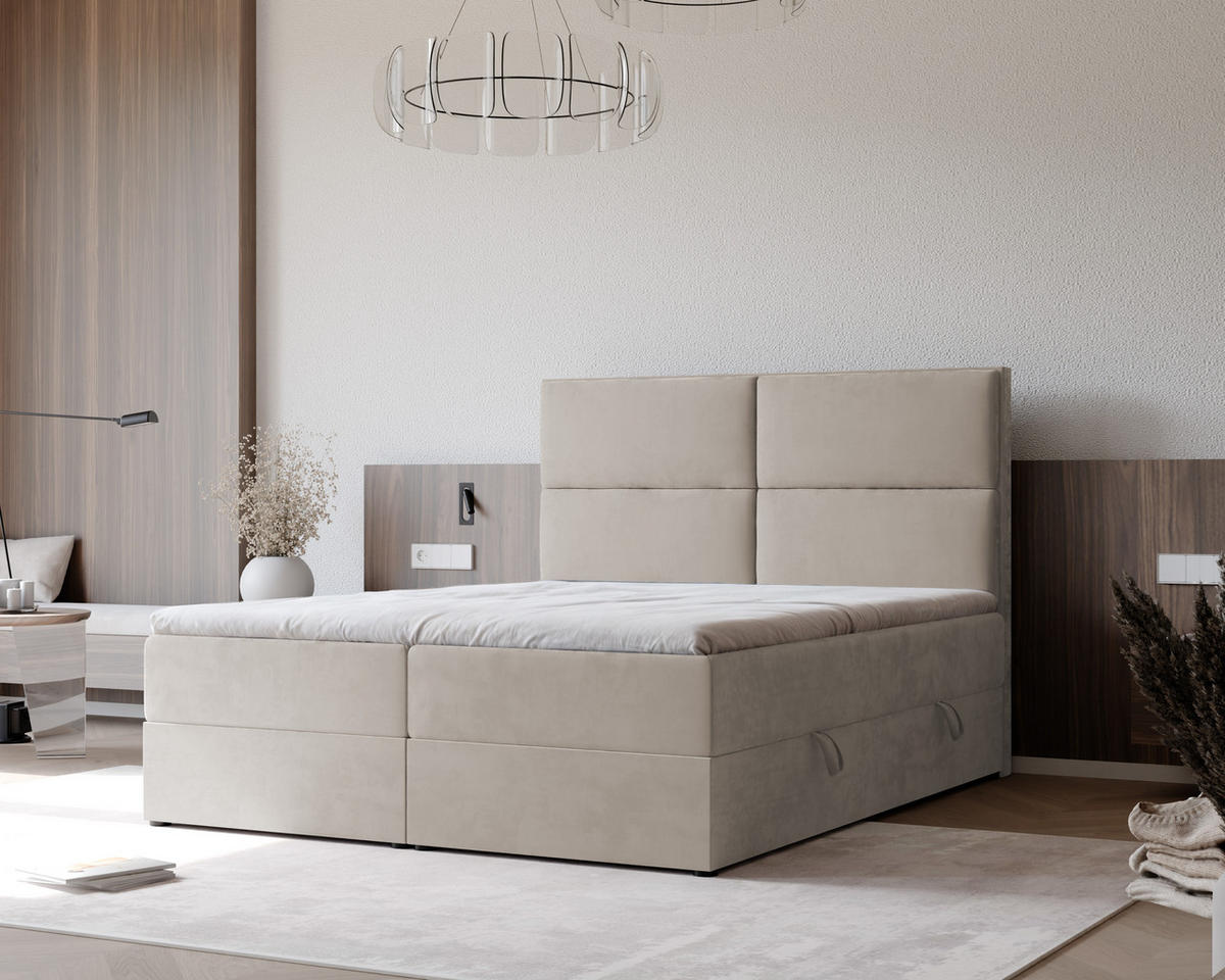 BOXBETT ORFEO 120/200 cm mit Matratze und Topper, Creme - Creme, Textil (120/200cm) - Idohome
