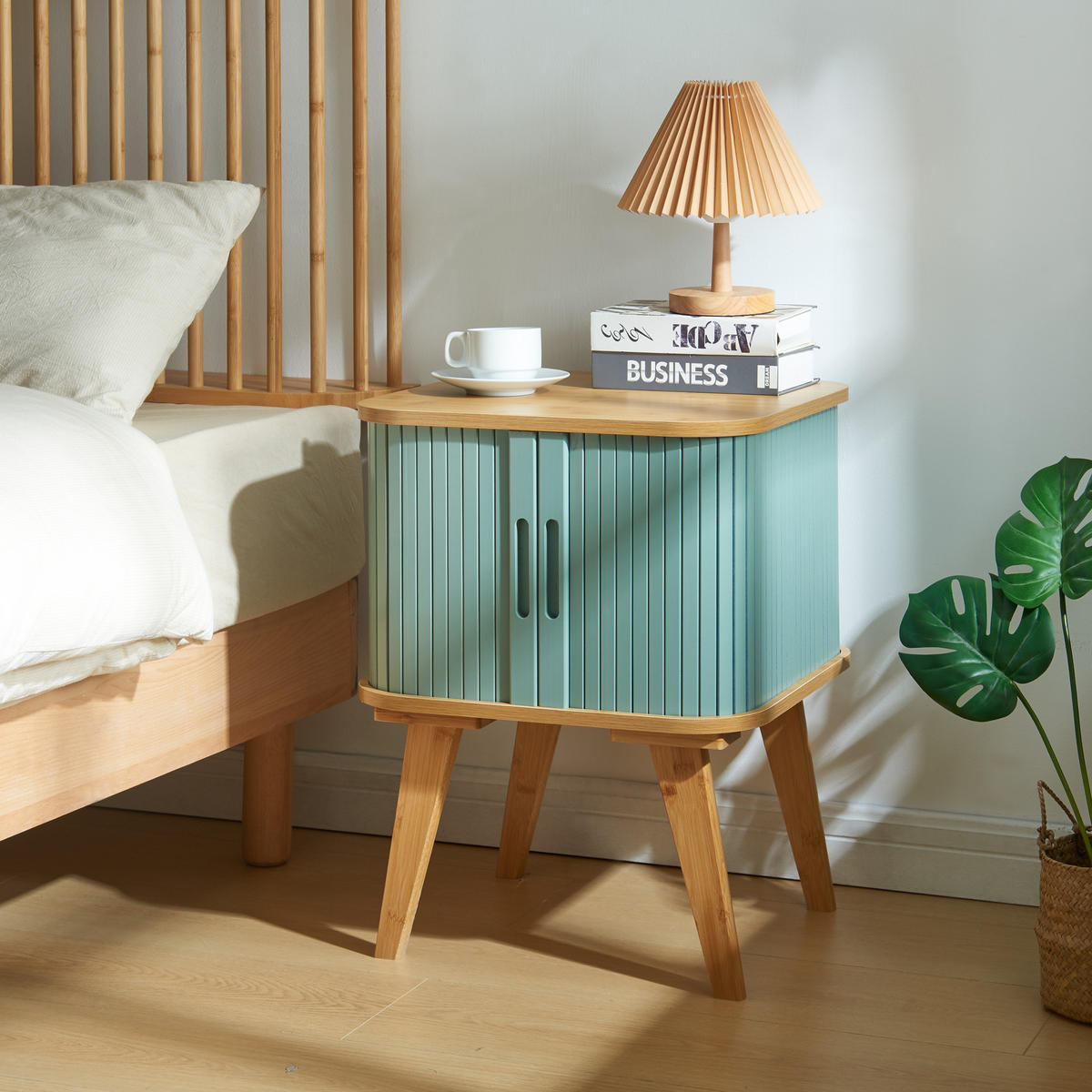 BEISTELLTISCH Tysvær - Blau/Naturfarben, Holz/Bambusholz (45/45/58.5cm) - [en.casa]