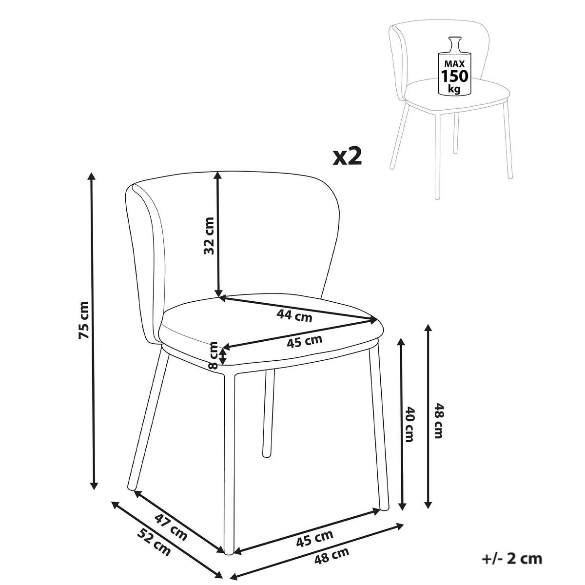 JÍDELNÍ ŽIDLE sada 2 ks čalounění Béžová Mina - béžová, kov/textil (48/75/52cm) - Beliani