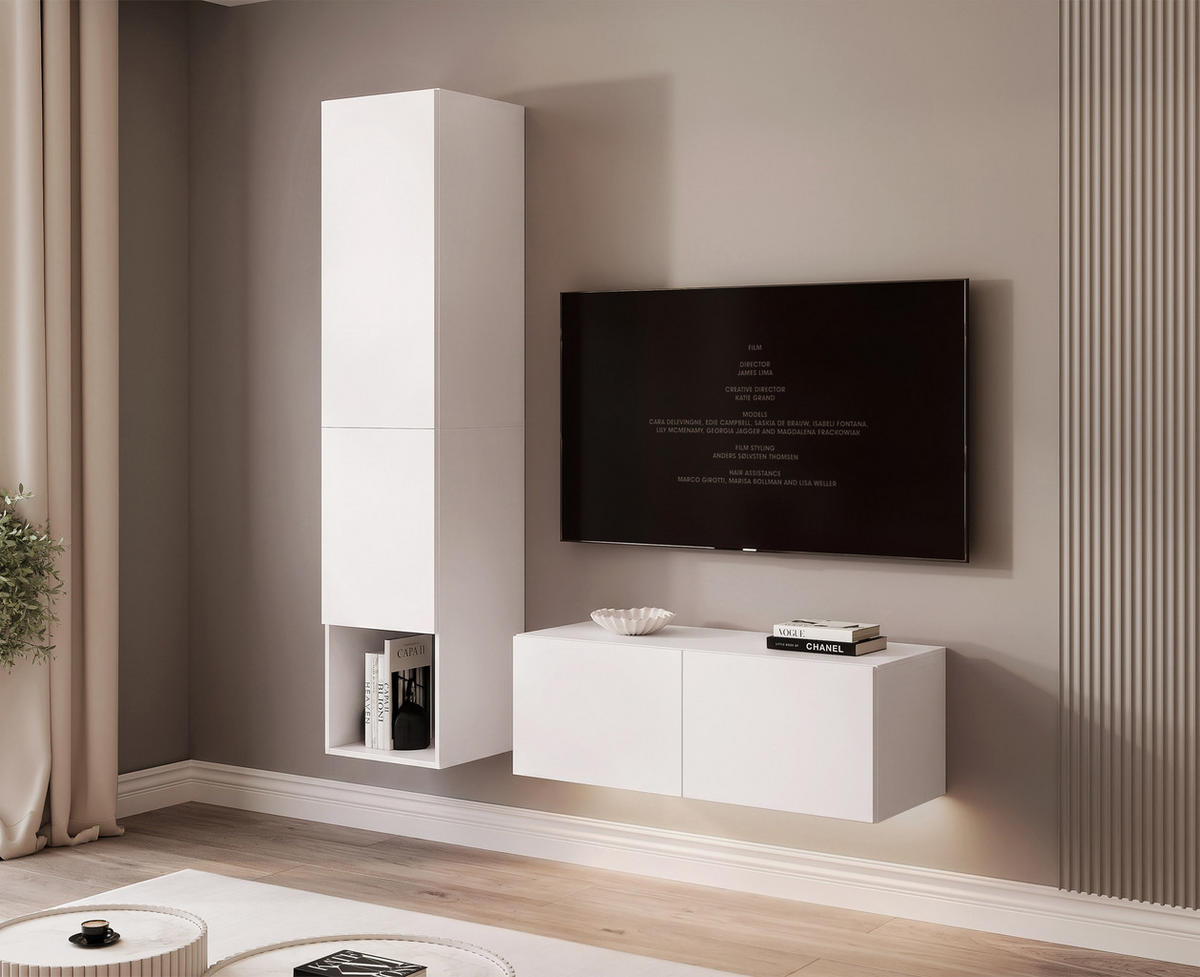 WOHNWAND ANGEL LINE V 2-teilig, mit LED-Beleuchtung, Weiß matt - Weiß, Holzwerkstoff (140/180/40cm) - Idohome