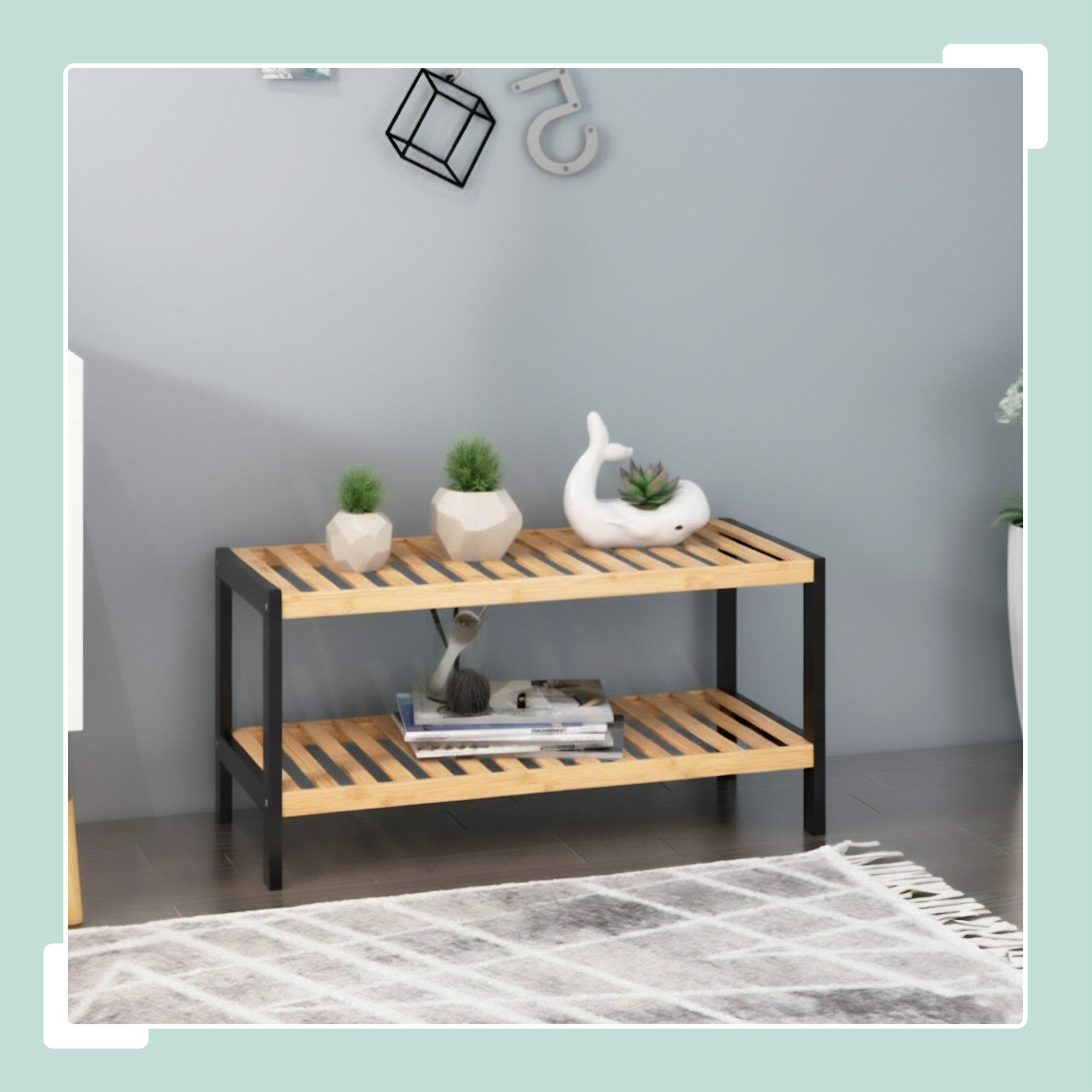 SCHUHREGAL - Hellbraun/Schwarz, Holz (70/33/26cm) - Relaxdays