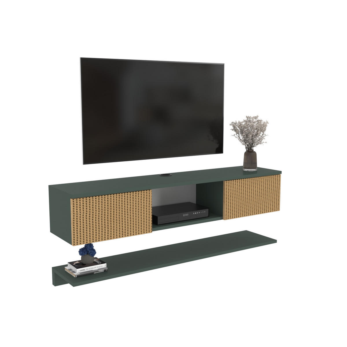 TV-ELEMENT Elia Grün Hazeran - Dunkelgrün, Holzwerkstoff (140/25.6/32cm) - Decorotika