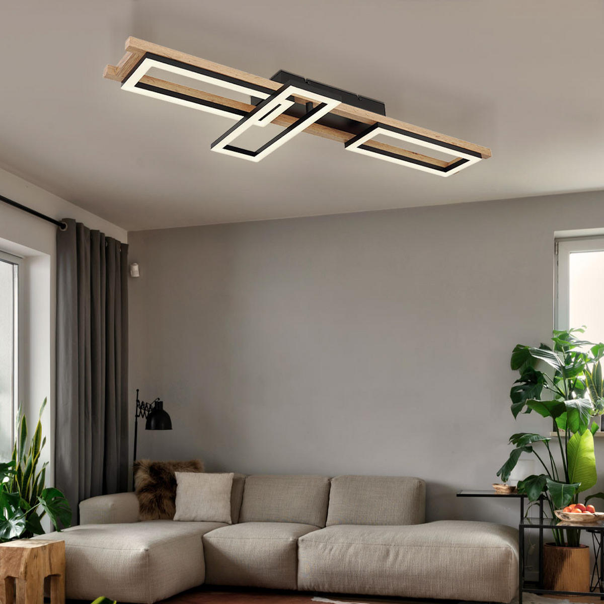 LED DECKENLEUCHTE ILLA Braun Holzoptik - Braun, Metall (100/13.5/11cm) - Globo Lighting