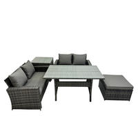 GARTENMÖBELSET mit 2-Sitzer Sofa,Esstisch,Beistelltisch Polyrattan Dunkelgrau 5-Sitzer - Dunkelgrau/Grau, Glas/Kunststoff - Fimous