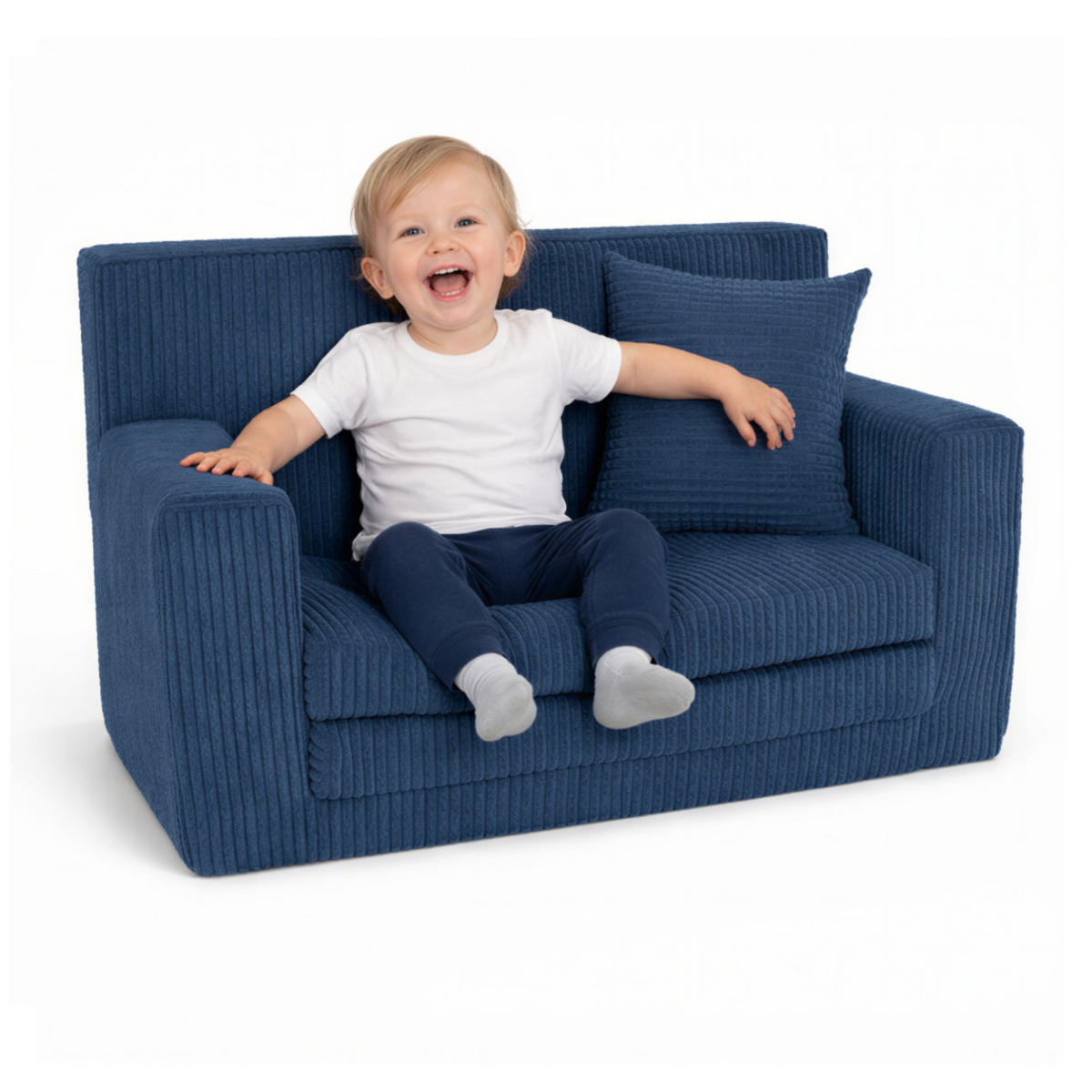 KINDERSOFA aus kuscheligem Cord in Navyblau - Dunkelblau, Textil (83/47/43cm) - Fortisline