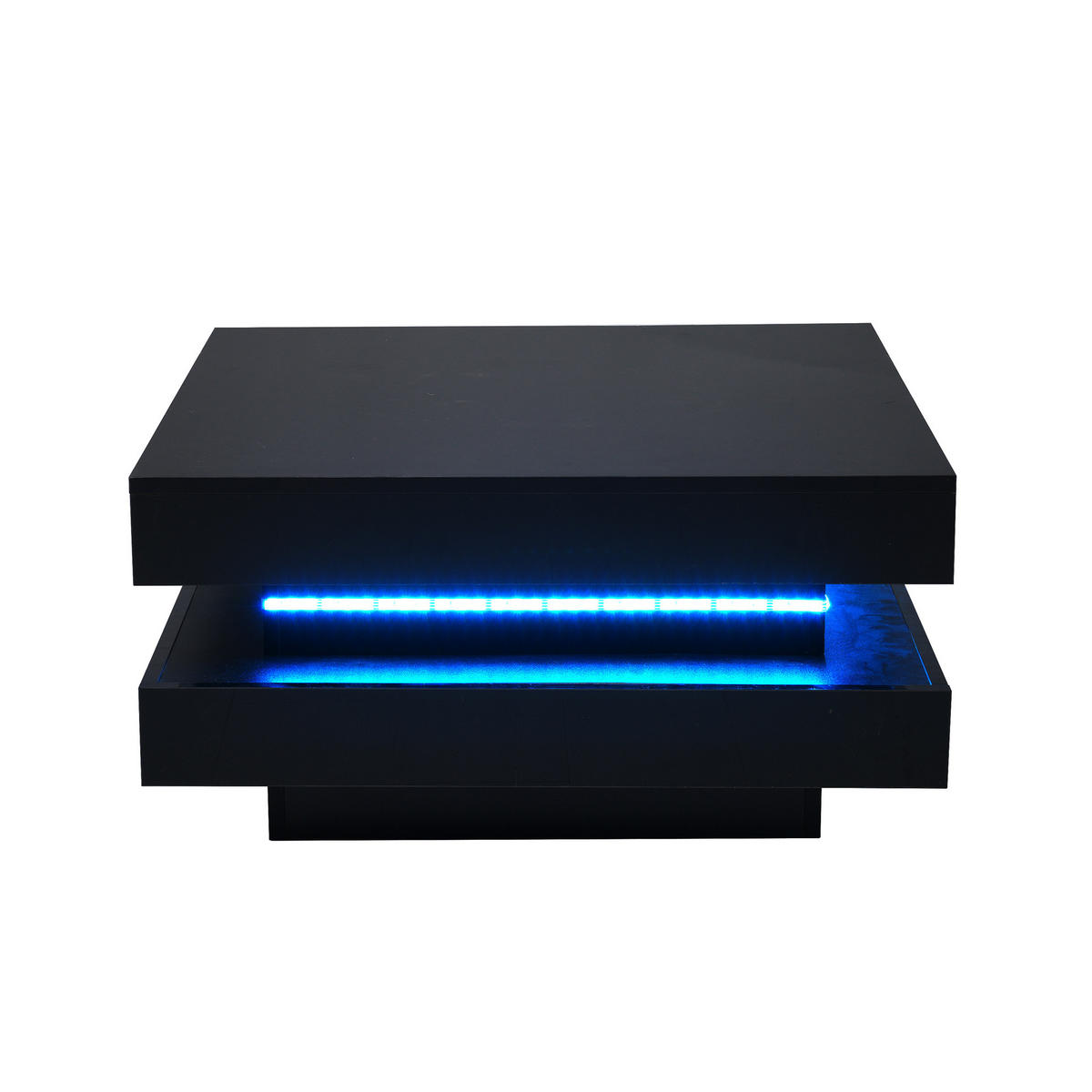 KONFERENČNÍ stolek z dřevotřísky 70x70x36 cm černý s LED osvětlením, Bluetooth ovládáním a vysokým leskem - černá, kompozitní dřevo (70/70/36cm) - Modfu